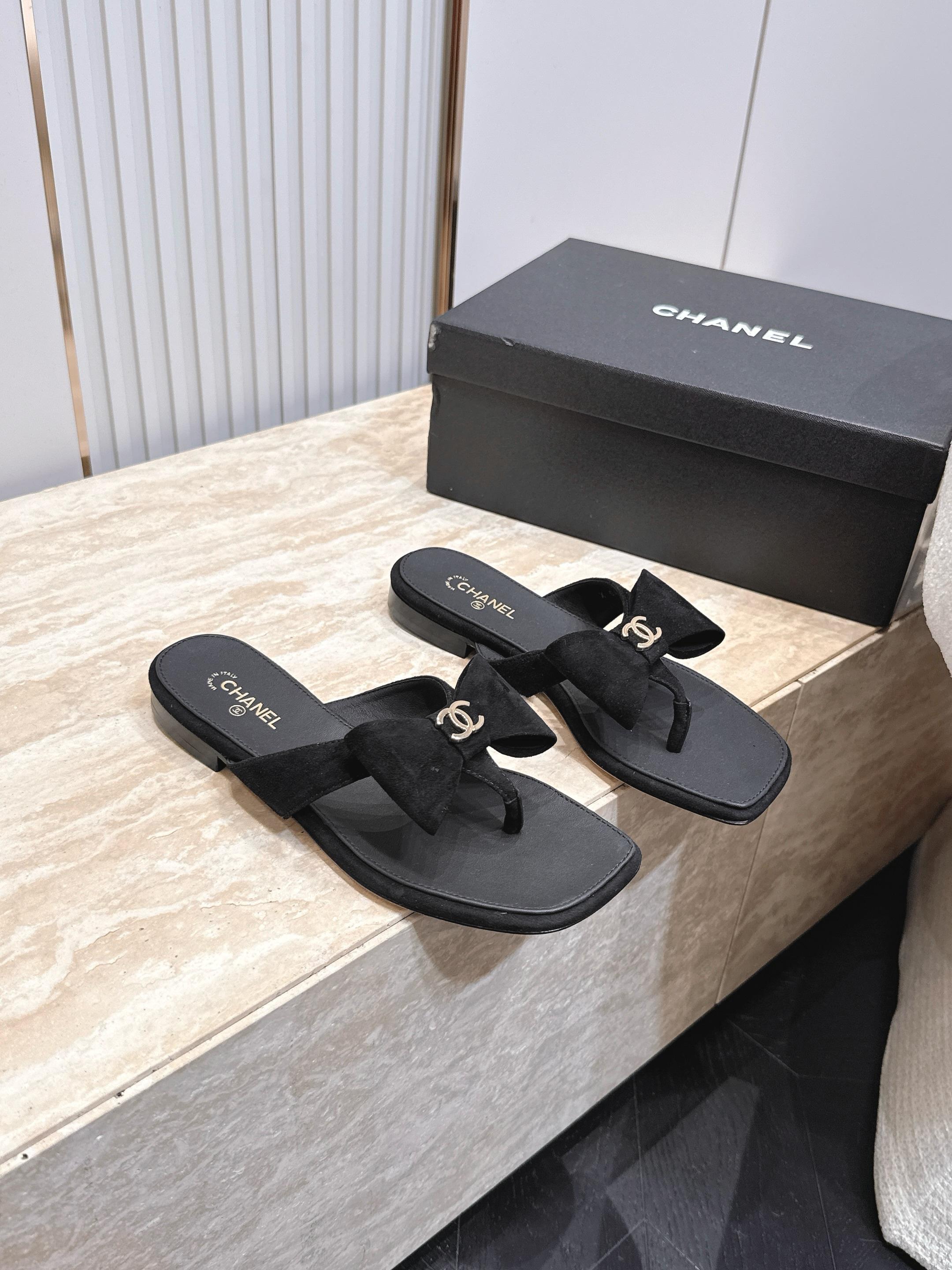 Channel 2026 Bow Thong Sandal 15mm Suede Calfskin 898999