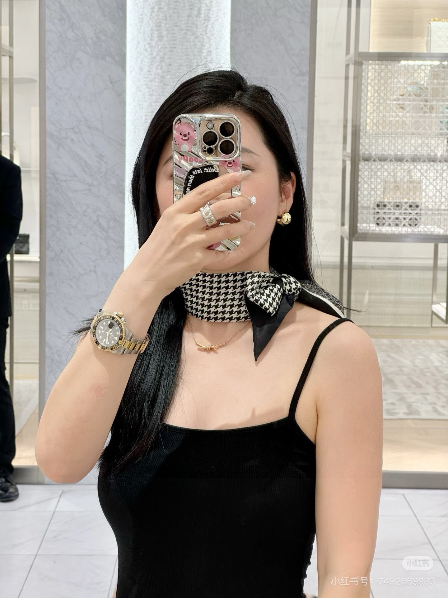 CD Twilly Mini Scarf 105cm Black Mulberry Silk 766722