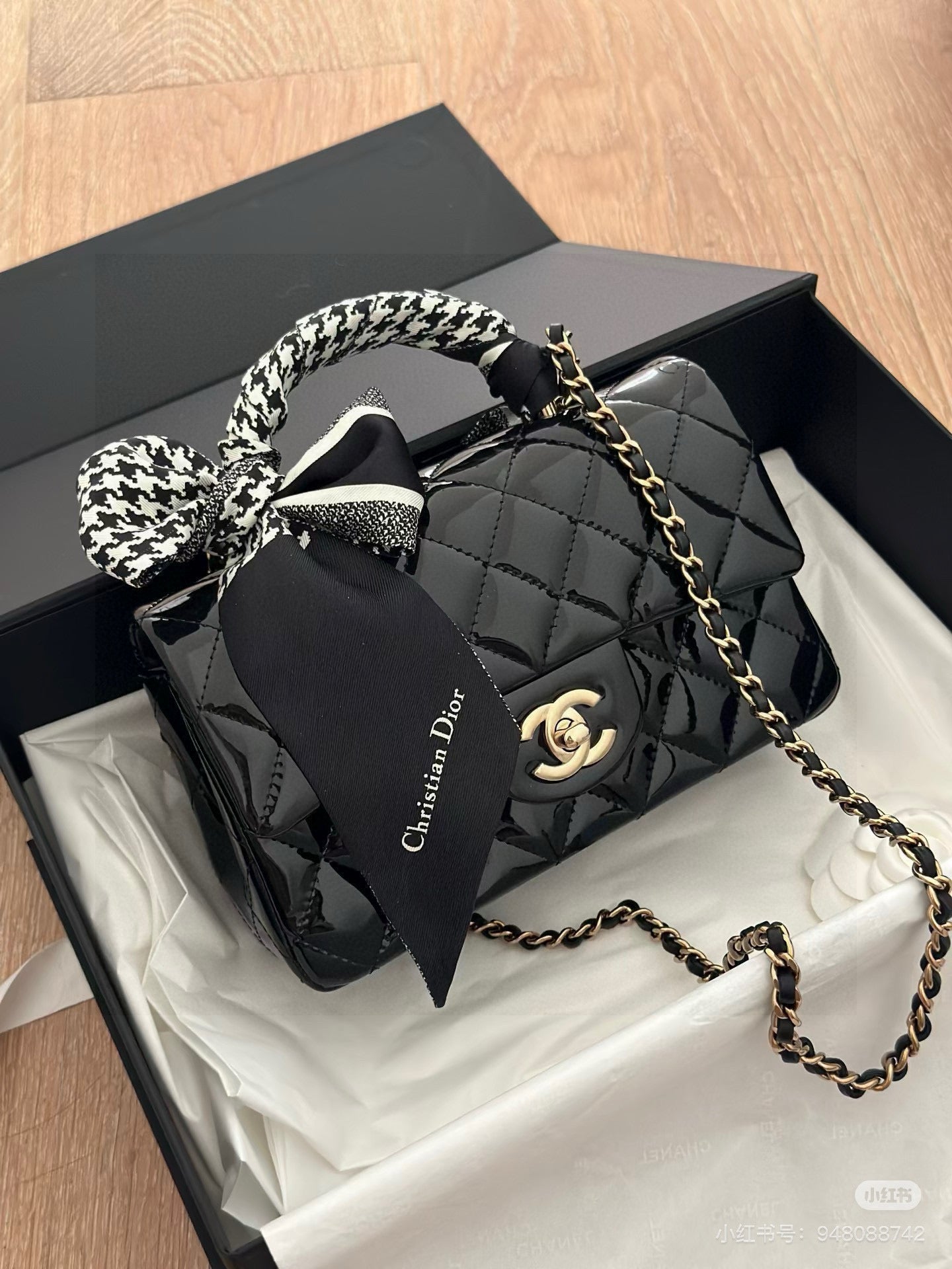 CD Twilly Mini Scarf 105cm Black Mulberry Silk 766722