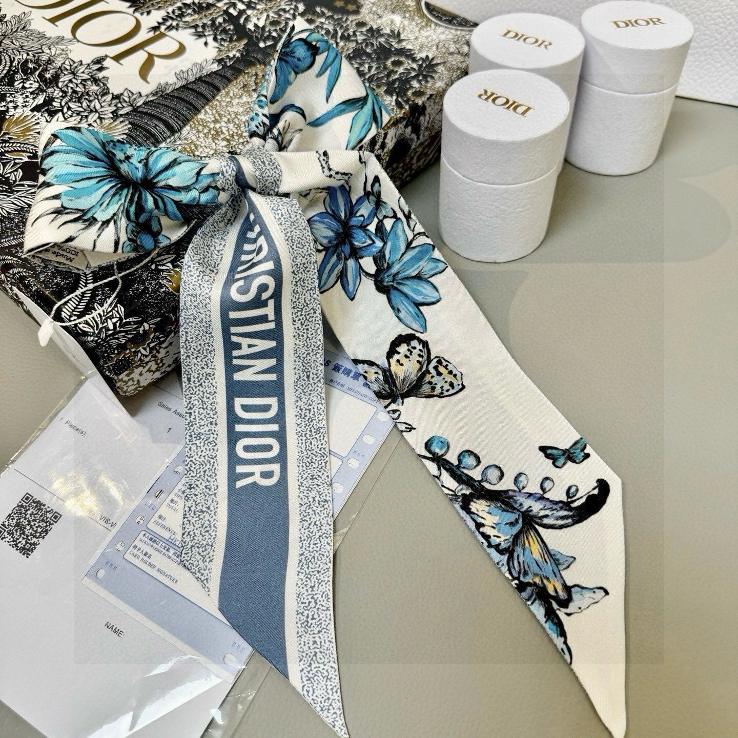 CD Twilly Mini Scarf 105cm Blue Mulberry Silk 935250