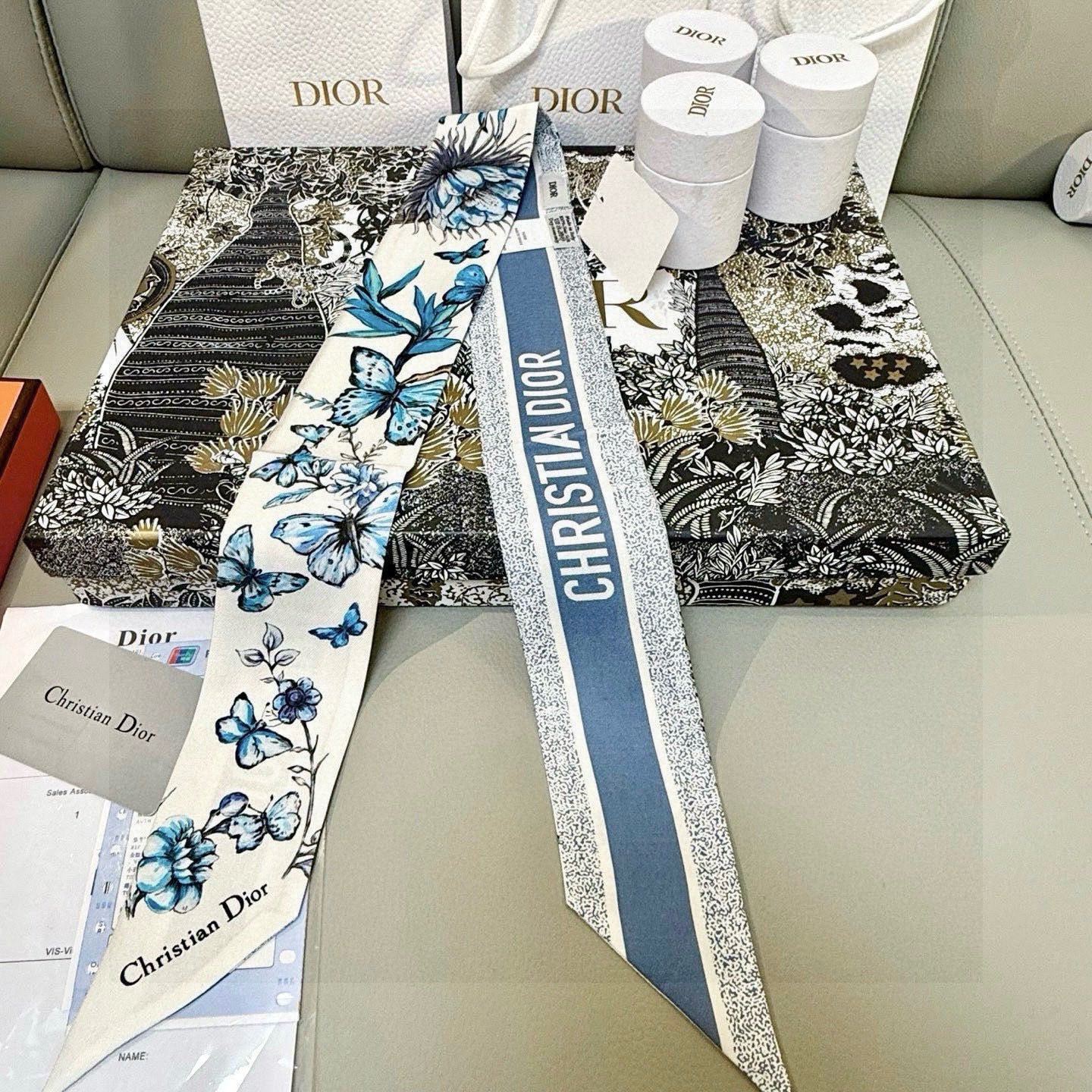 CD Twilly Mini Scarf 105cm Blue Mulberry Silk 935250