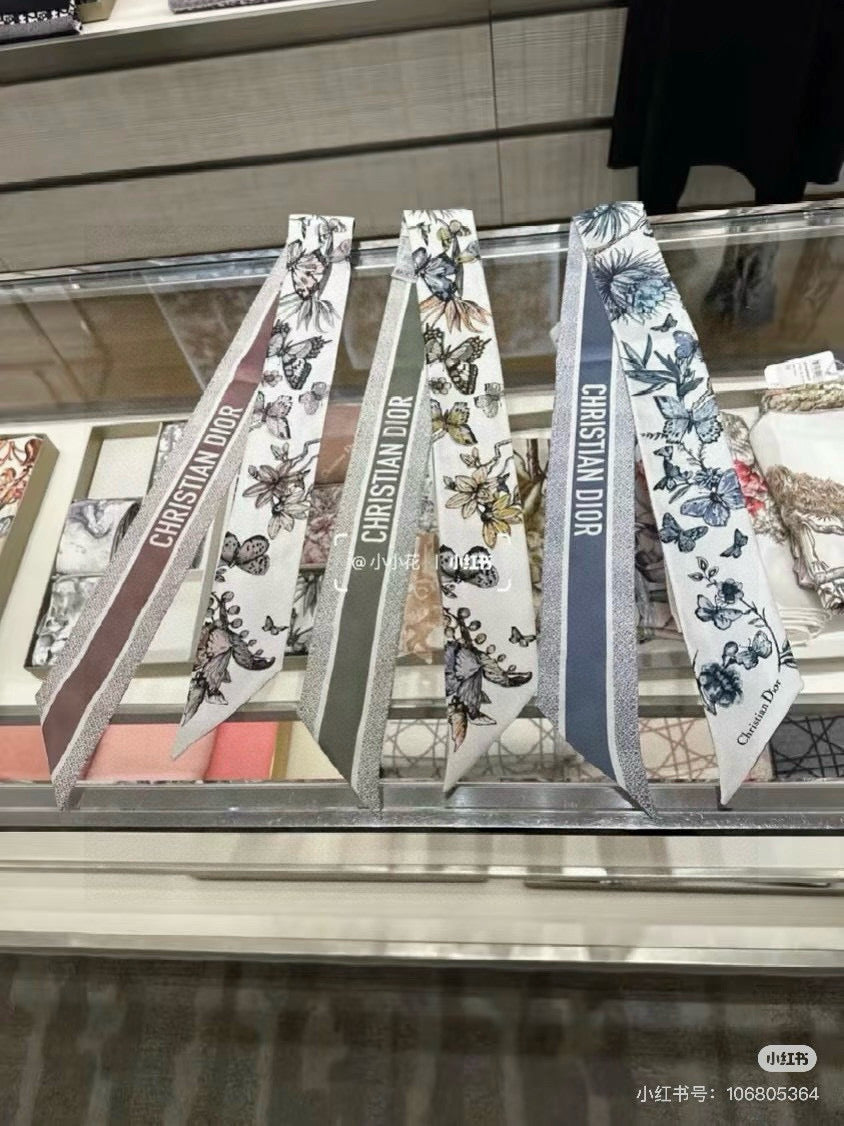 CD Twilly Mini Scarf 105cm Green Black Mulberry Silk 935251