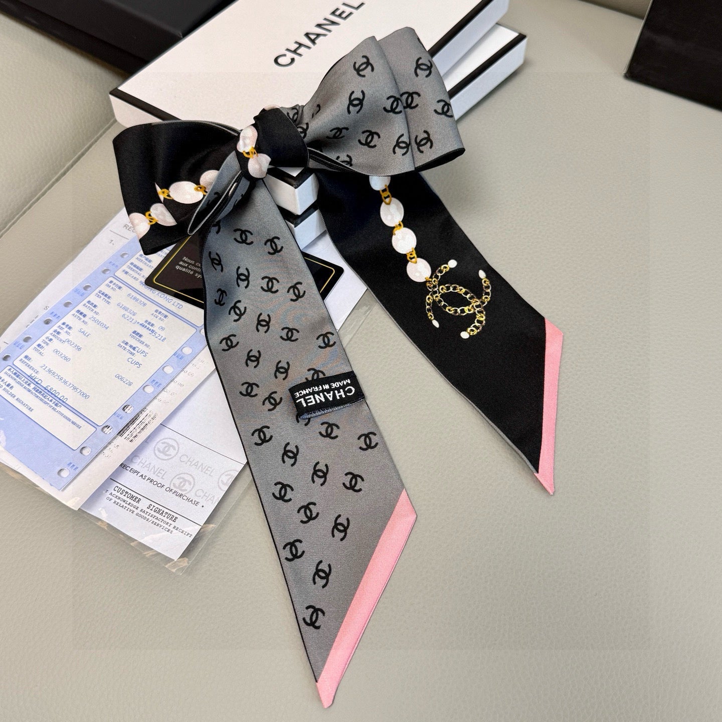 CC  Twilly Mini Star 120cm Gray Black Mulberry Silk 935262