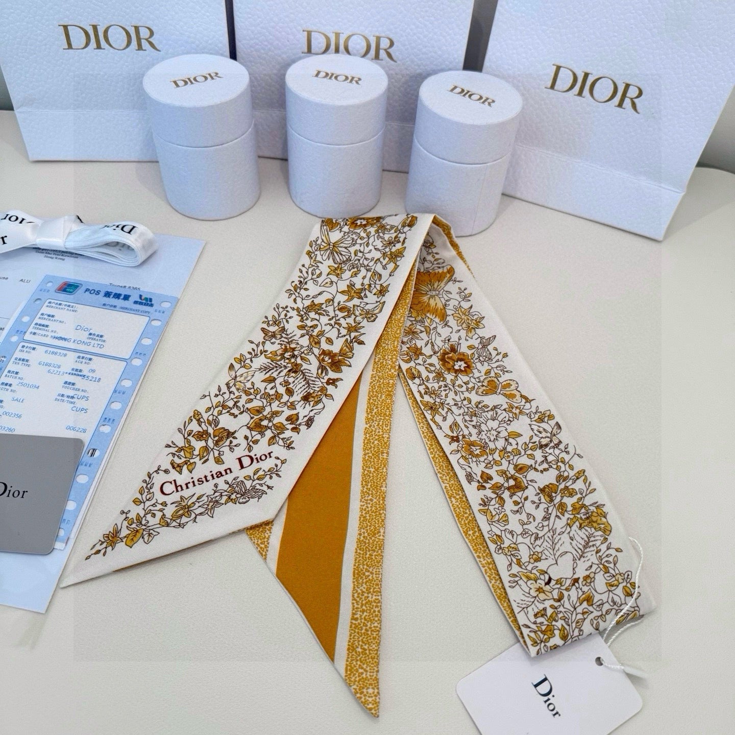 CD Twilly Mini Scarf 105cm Yellow Colorful Mulberry Silk 941921