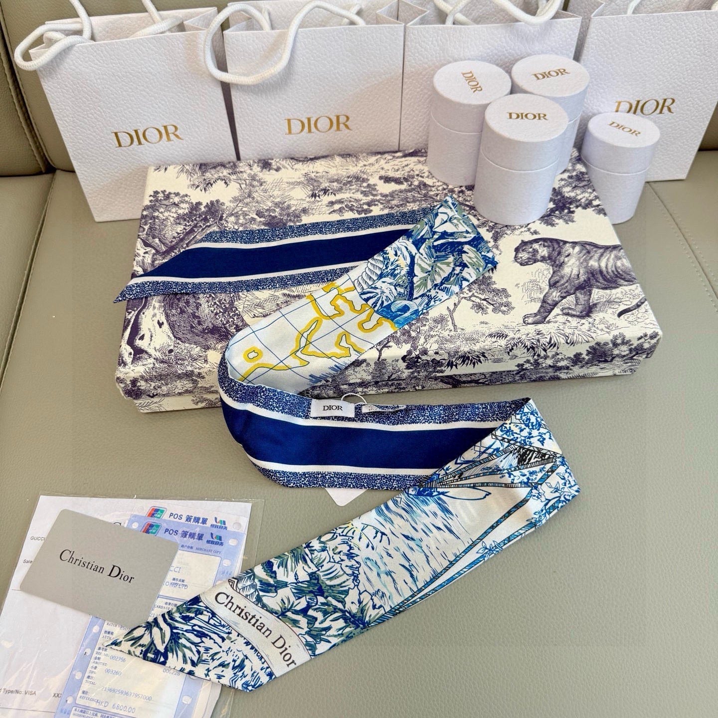 CD Twilly Mini Scarf 105cm Blue Colorful Mulberry Silk 945716