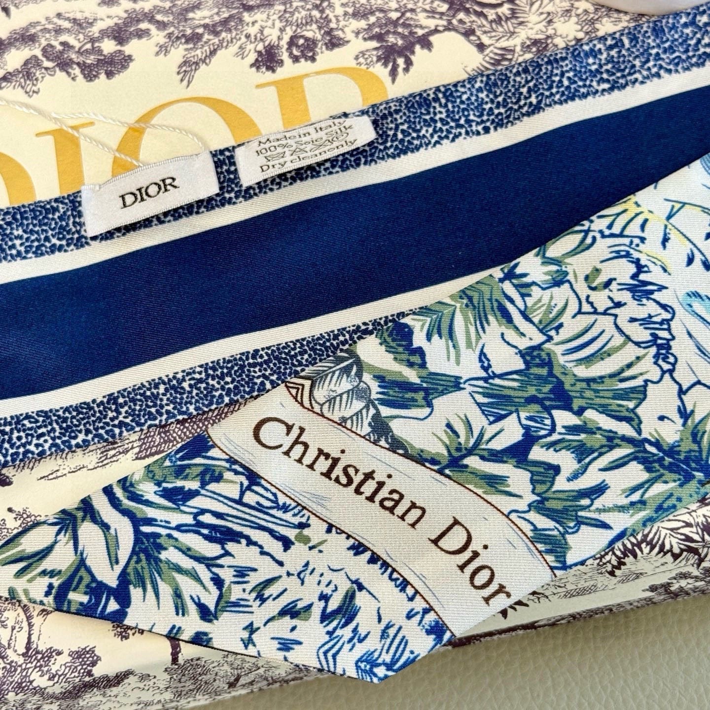 CD Twilly Mini Scarf 105cm Blue Colorful Mulberry Silk 945716