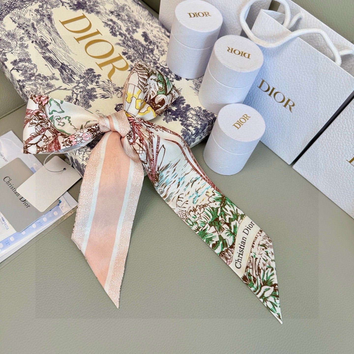 CD Twilly Mini Scarf 105cm Light Pink Colorful Mulberry Silk 945717