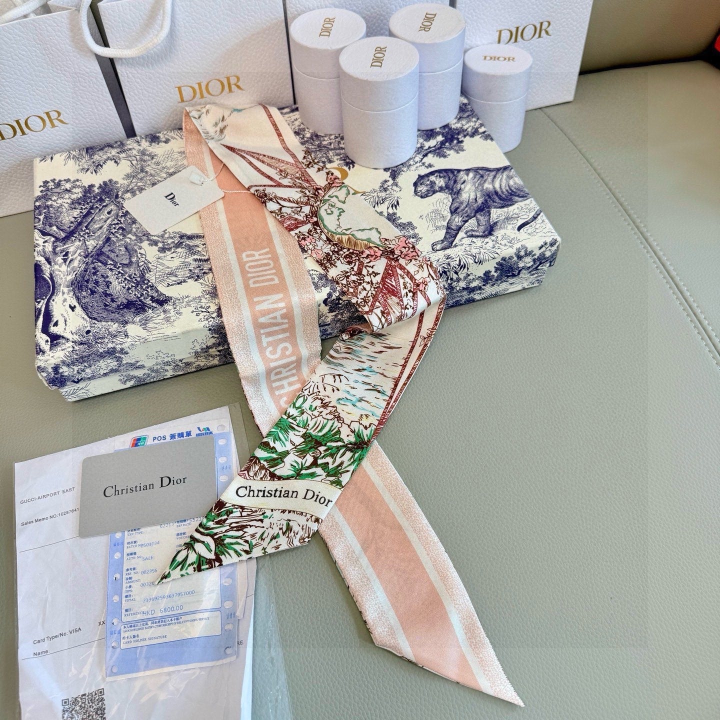 CD Twilly Mini Scarf 105cm Light Pink Colorful Mulberry Silk 945717