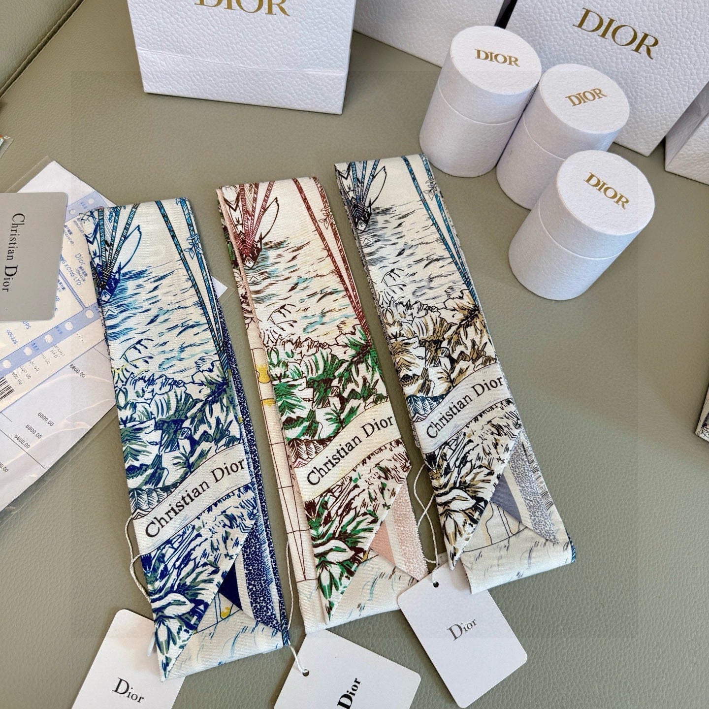 CD Twilly Mini Scarf 105cm Light Pink Colorful Mulberry Silk 945717