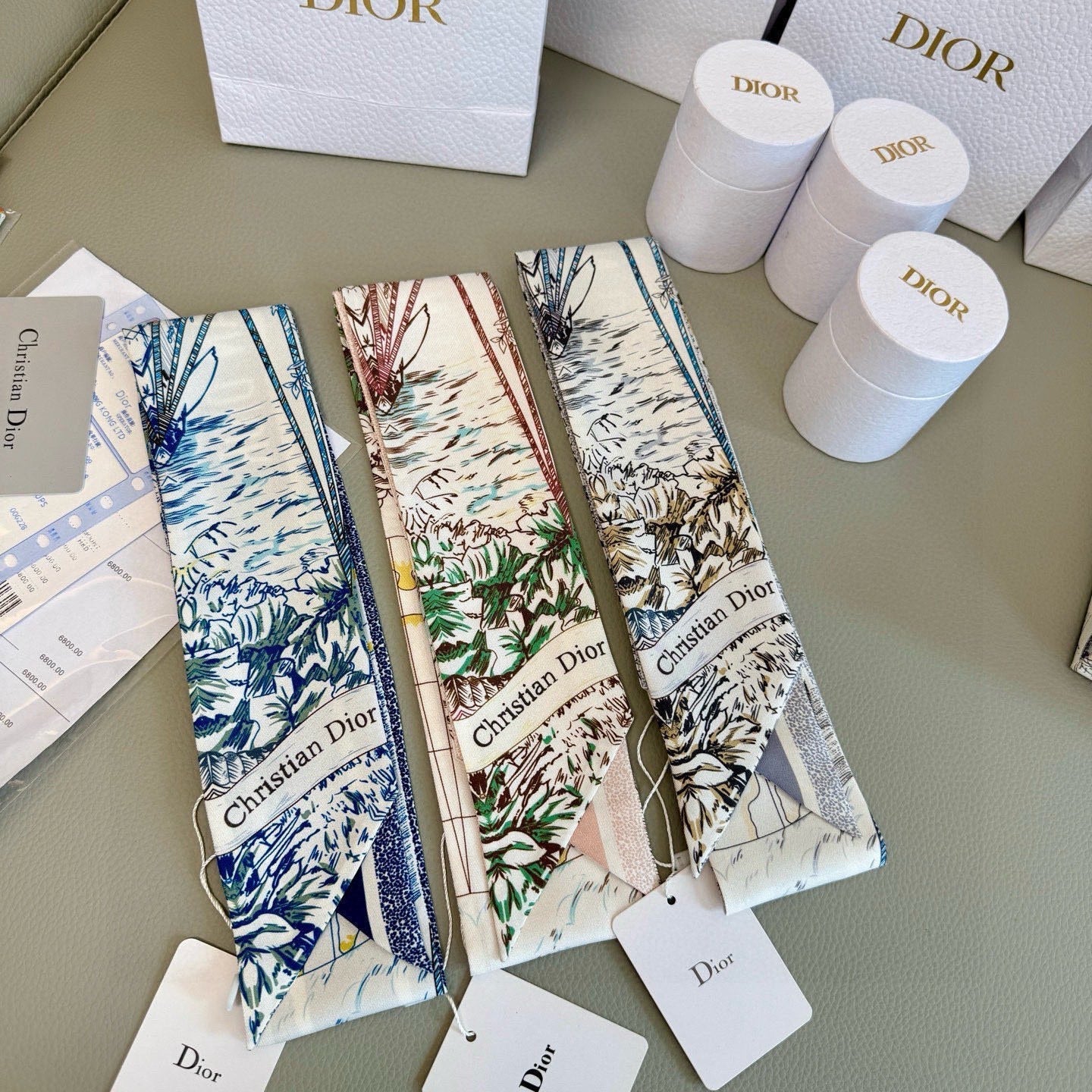 CD Twilly Mini Scarf 105cm Gray Colorful Mulberry Silk 945718