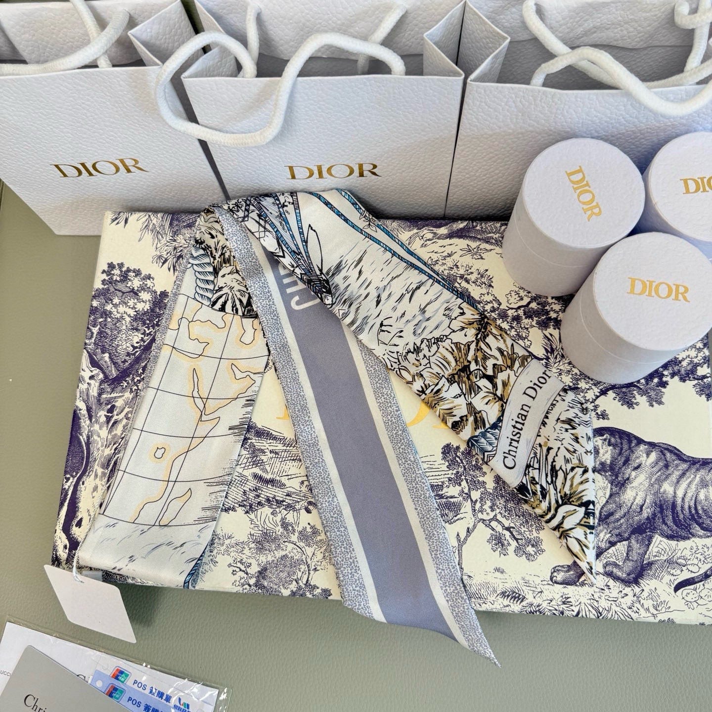 CD Twilly Mini Scarf 105cm Gray Colorful Mulberry Silk 945718