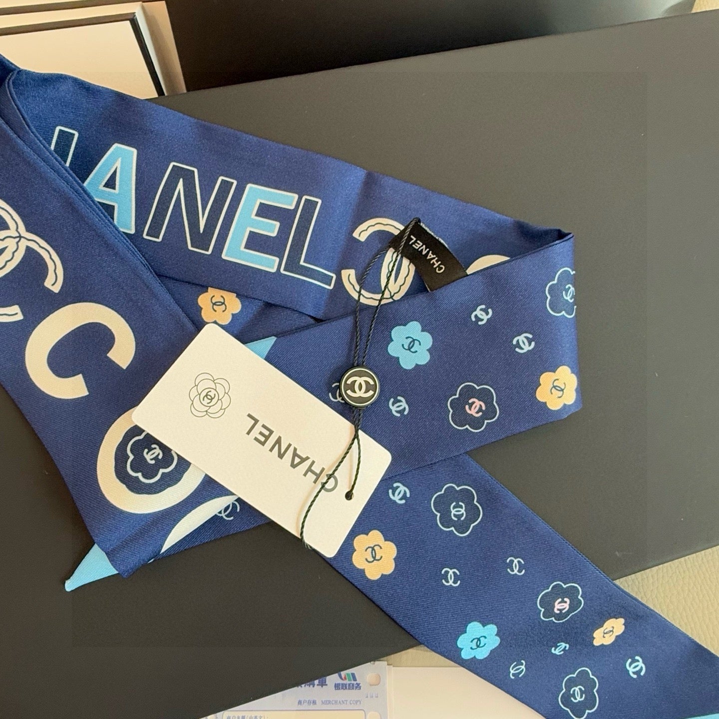 CC  Twilly Mini Scarf 120cm Dark Blue Mulberry Silk 949094