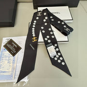 CC  Twilly Mini Scarf 120cm Black White Mulberry Silk 949113