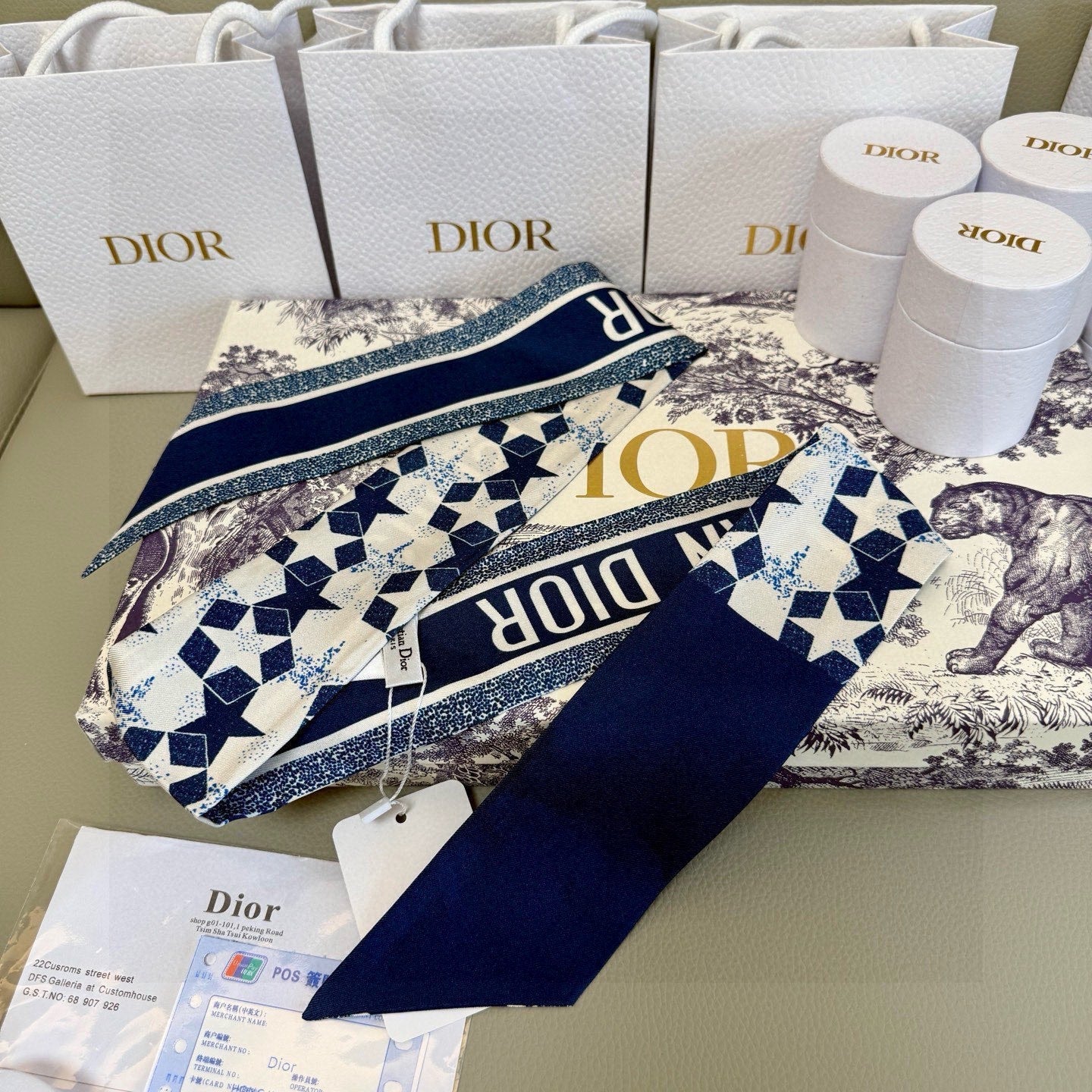 CD Twilly Mini Scarf 105cm Navy Blue Mulberry Silk 949193