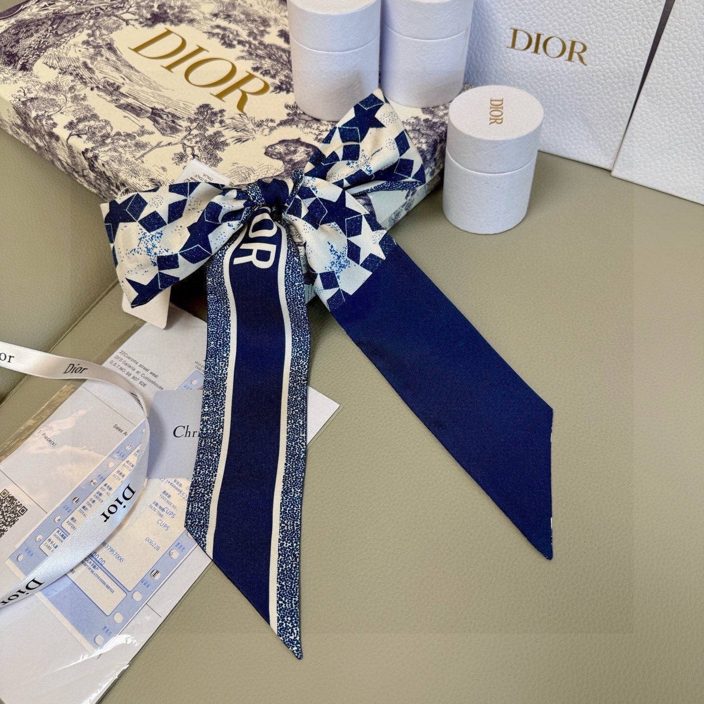 CD Twilly Mini Scarf 105cm Navy Blue Mulberry Silk 949193