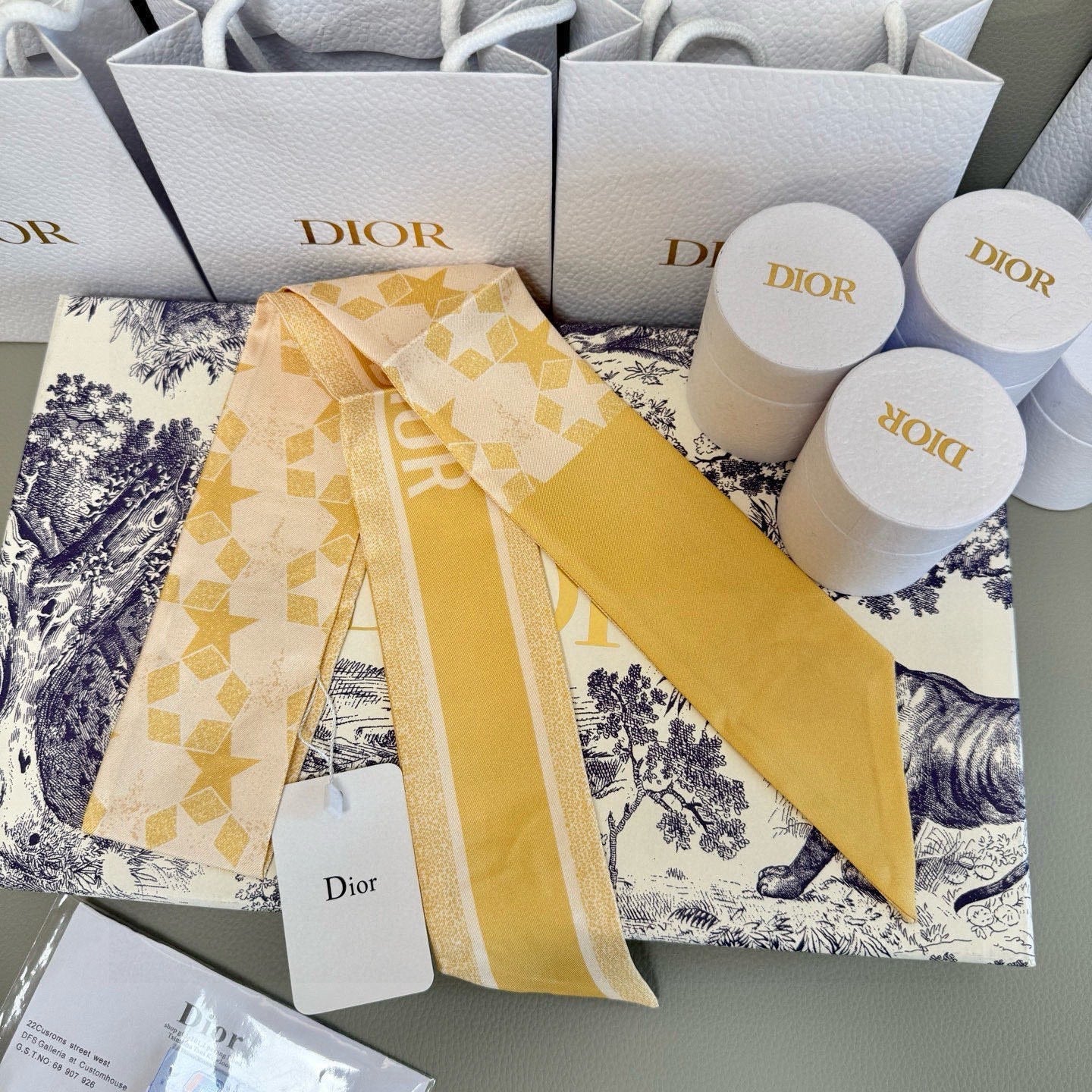 CD Twilly Mini Scarf 105cm Yellow Mulberry Silk 949194