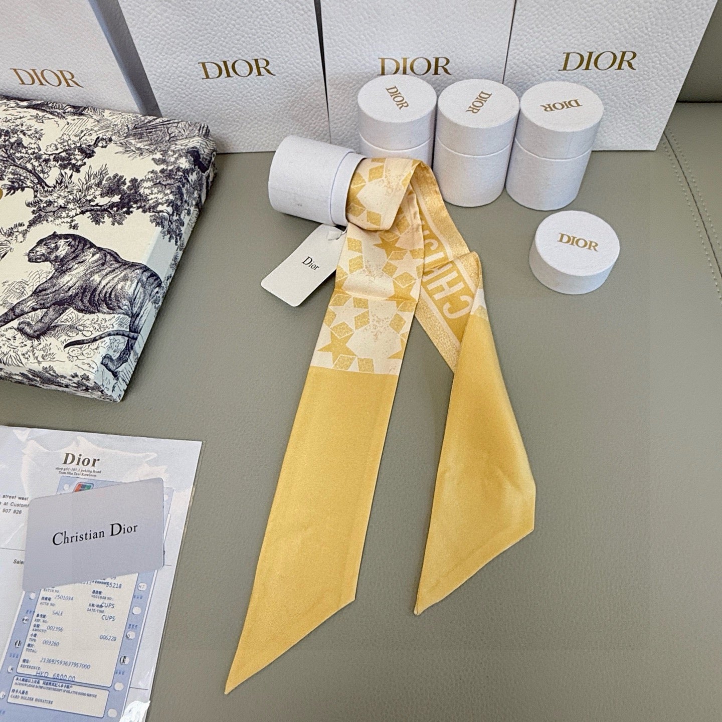 CD Twilly Mini Scarf 105cm Yellow Mulberry Silk 949194