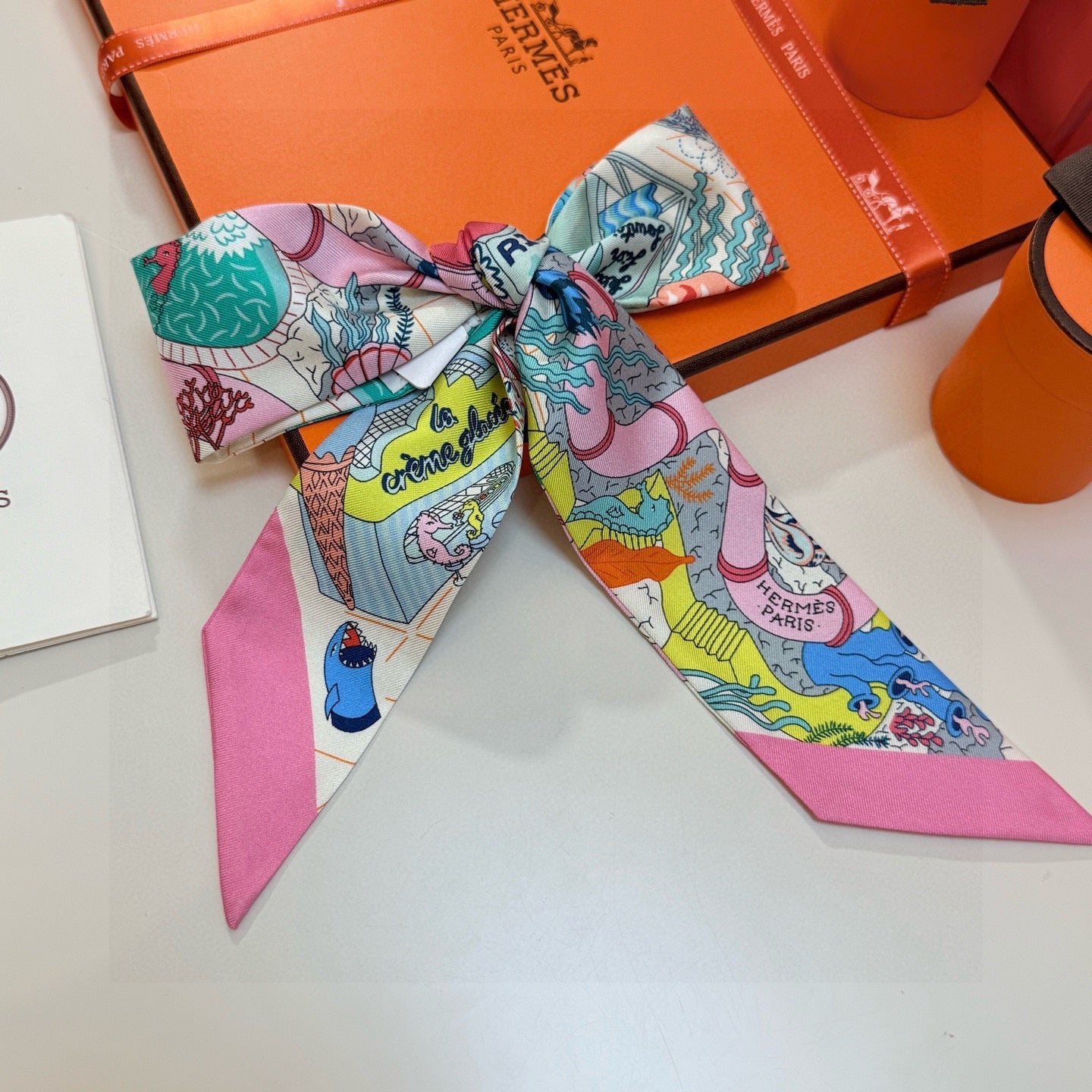 HM Twilly Mini Scarf 86CM Pink Colorful Mulberry Silk 957044