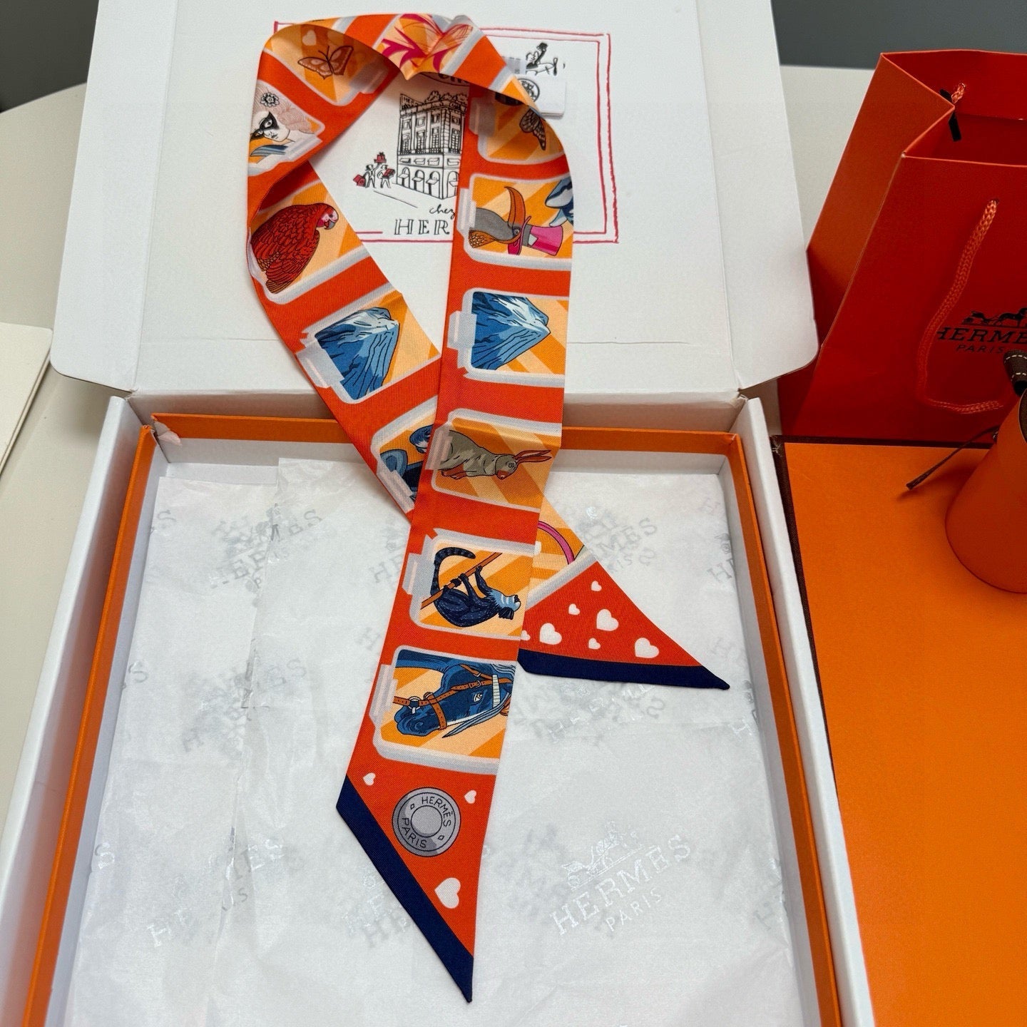 HM Twilly Mini Scarf 86CM Orange Red Colorful Mulberry Silk 957154