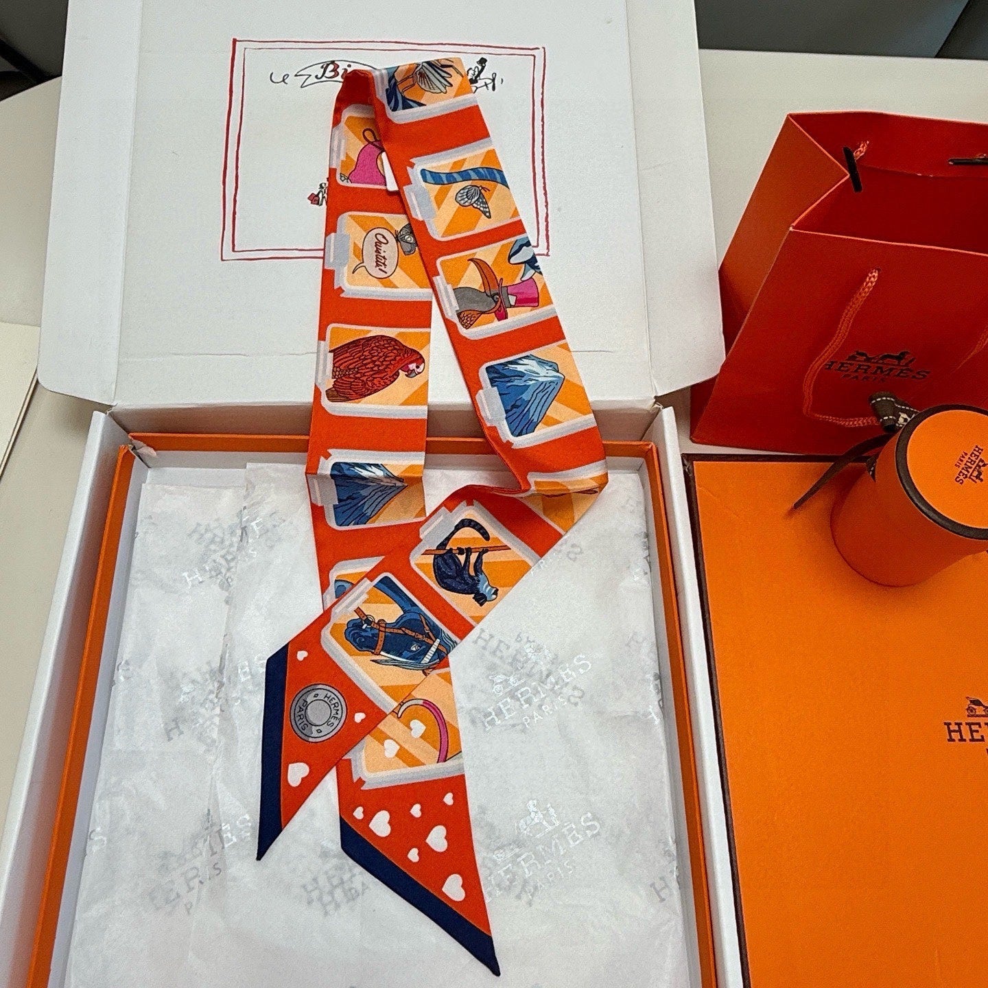 HM Twilly Mini Scarf 86CM Orange Red Colorful Mulberry Silk 957154