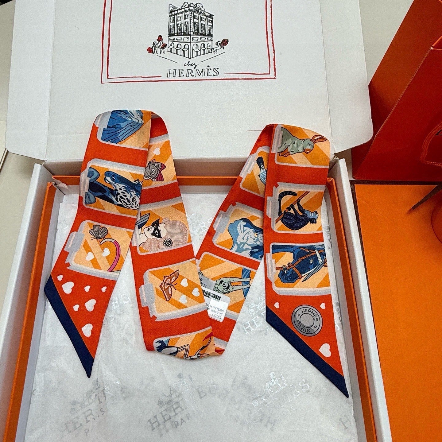 HM Twilly Mini Scarf 86CM Orange Red Colorful Mulberry Silk 957154