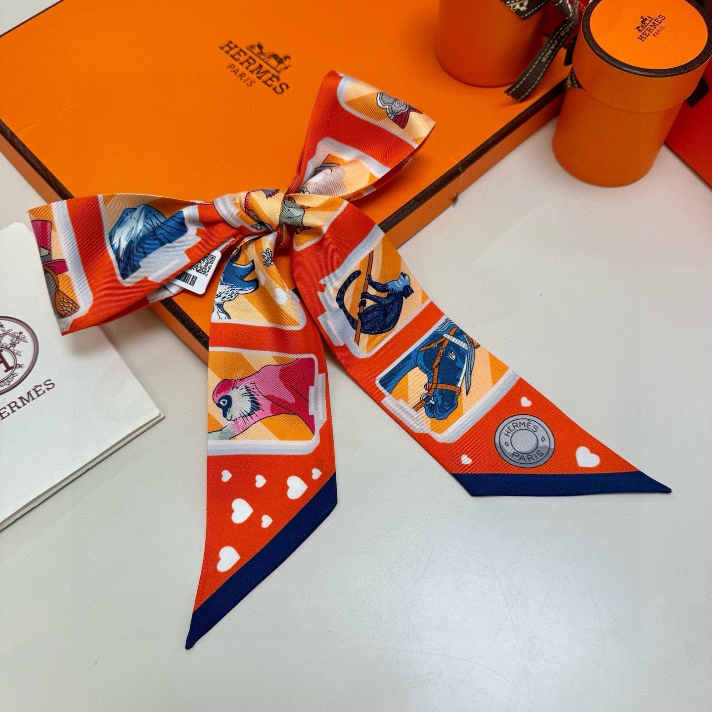 HM Twilly Mini Scarf 86CM Orange Red Colorful Mulberry Silk 957154