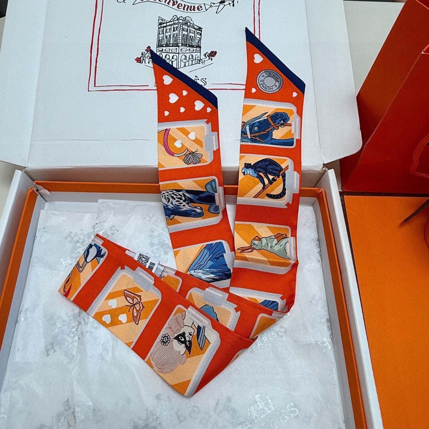 HM Twilly Mini Scarf 86CM Orange Red Colorful Mulberry Silk 957154