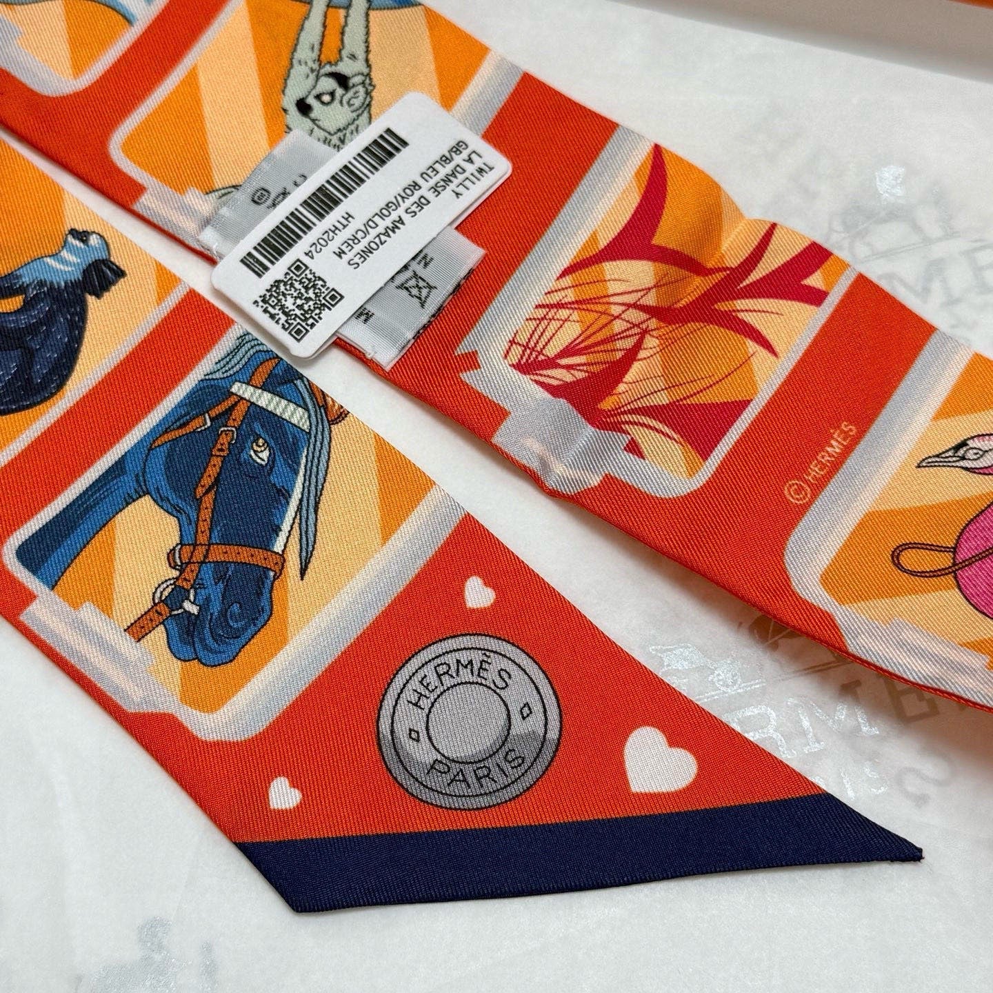 HM Twilly Mini Scarf 86CM Orange Red Colorful Mulberry Silk 957154