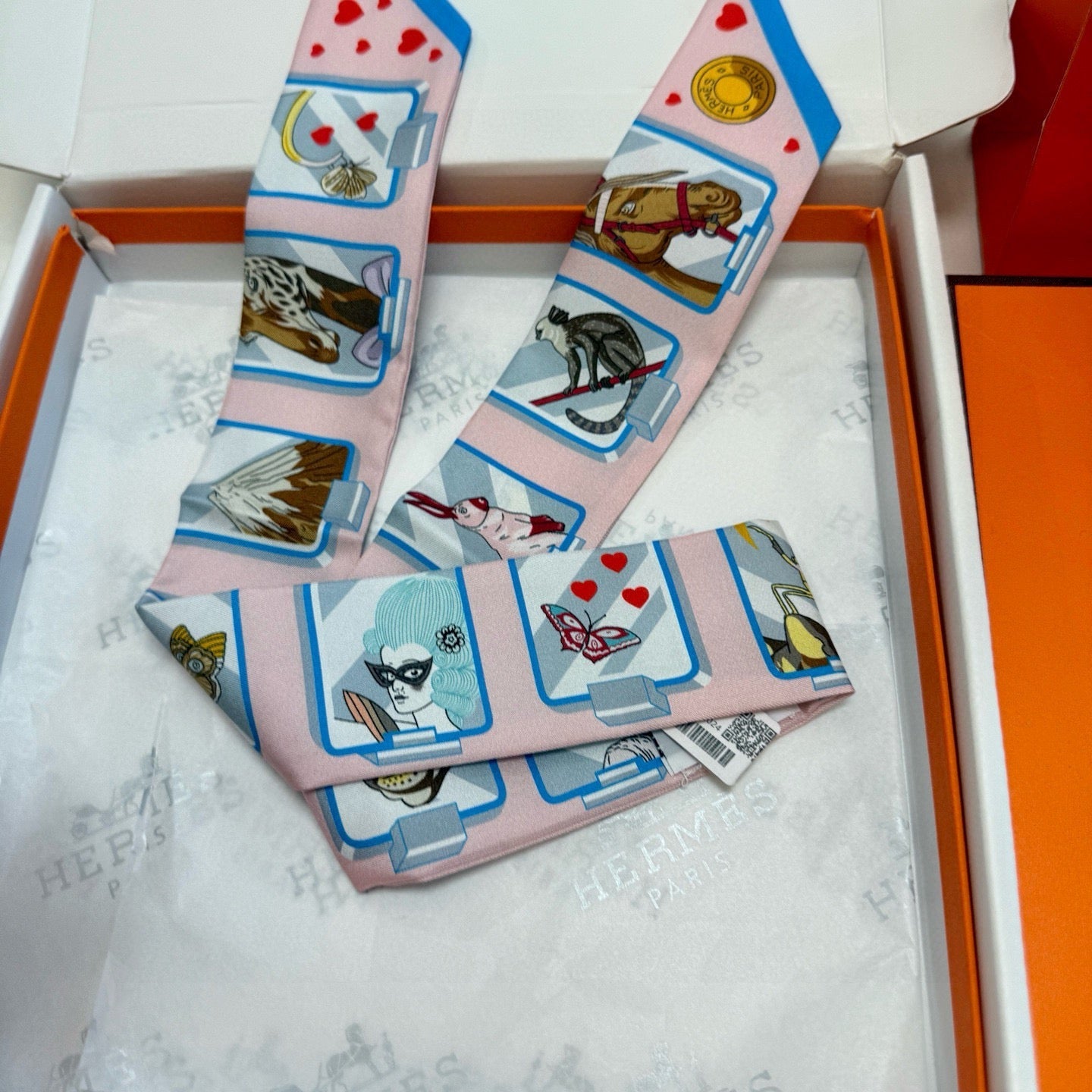 HM Twilly Mini Scarf 86CM Pink Colorful Mulberry Silk 957155