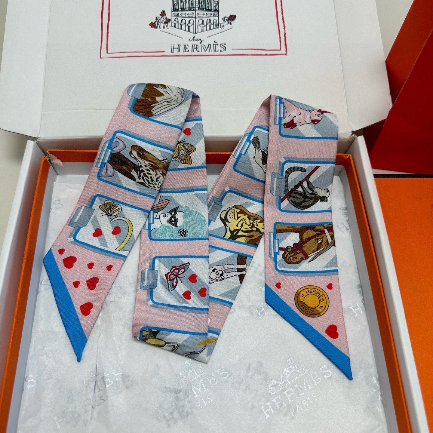 HM Twilly Mini Scarf 86CM Pink Colorful Mulberry Silk 957155