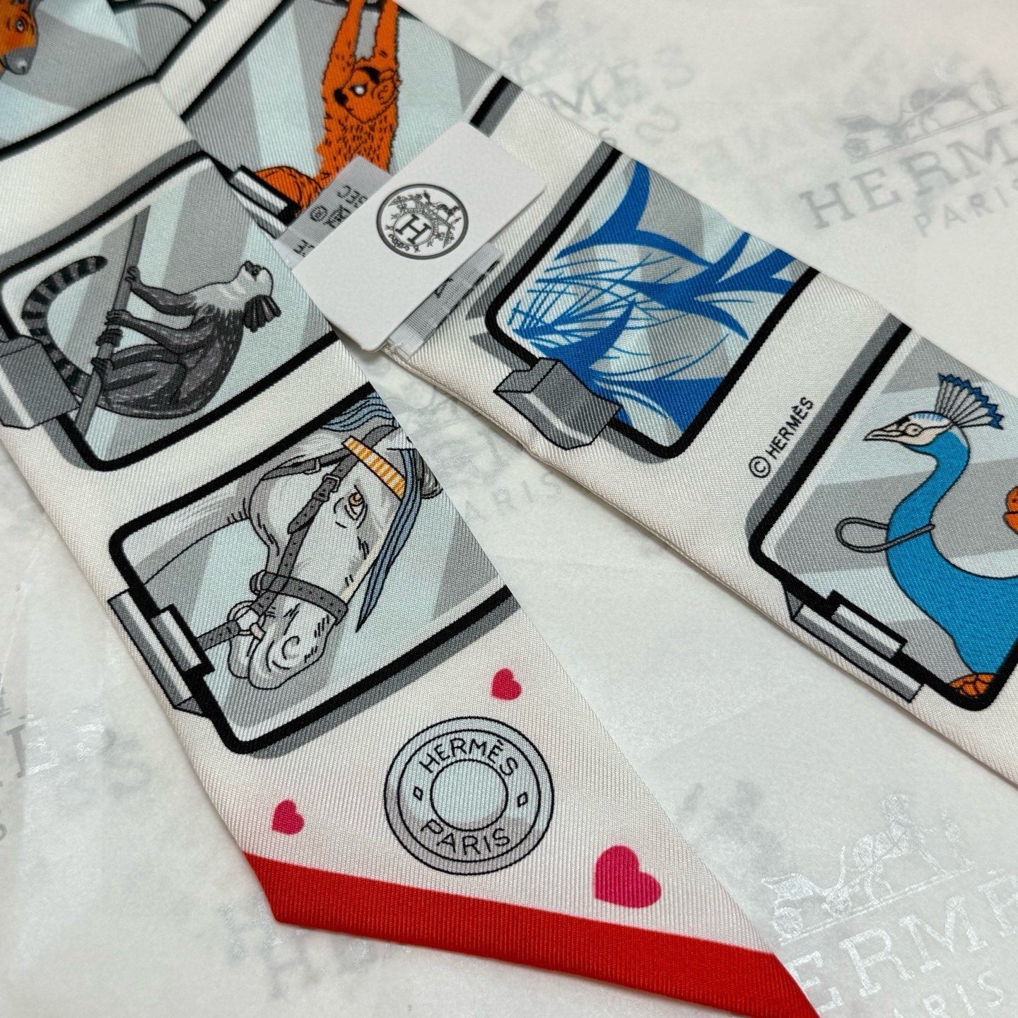 HM Twilly Mini Scarf 86CM White Colorful Mulberry Silk 957156