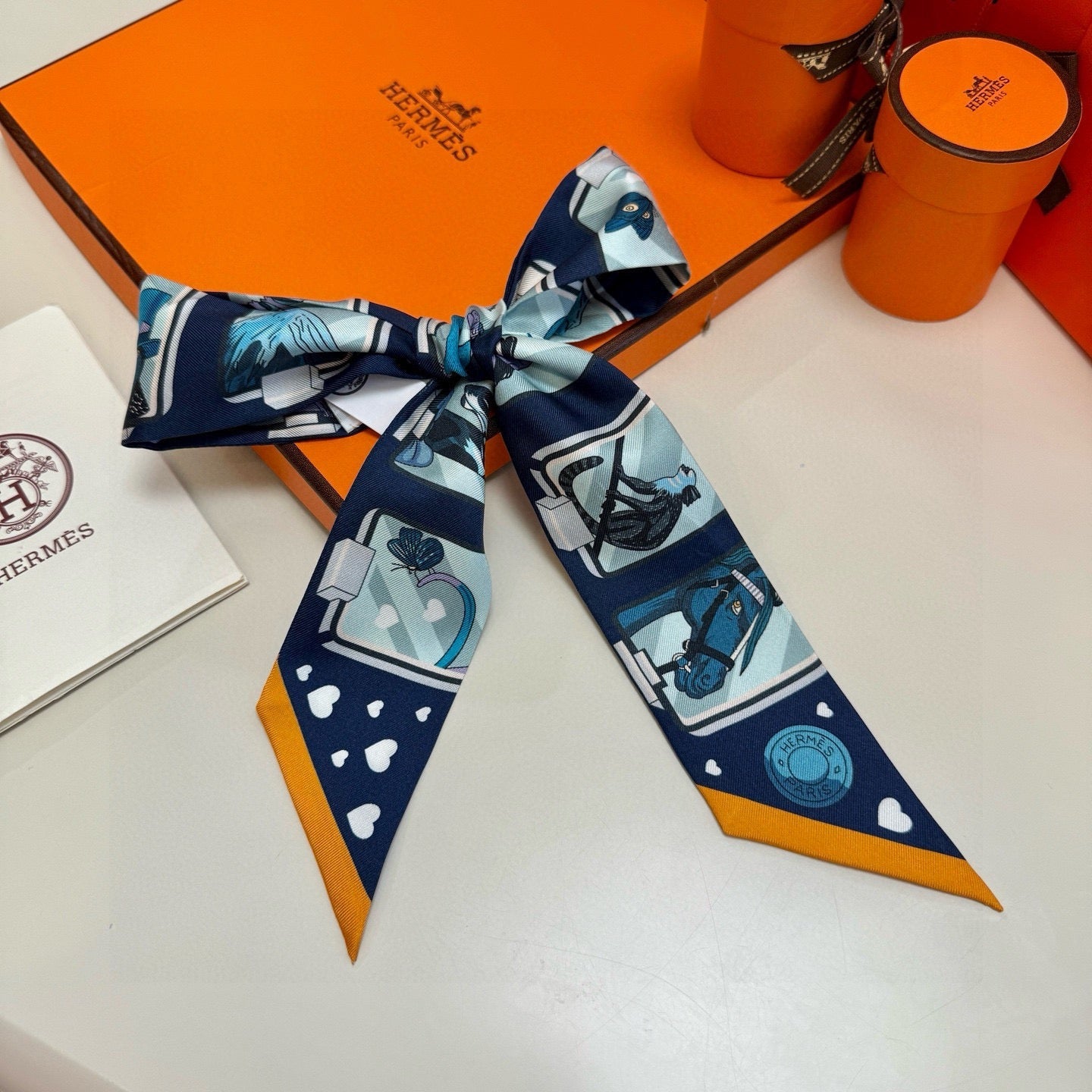 HM Twilly Mini Scarf 86CM Navy Blue Mulberry Silk 957157