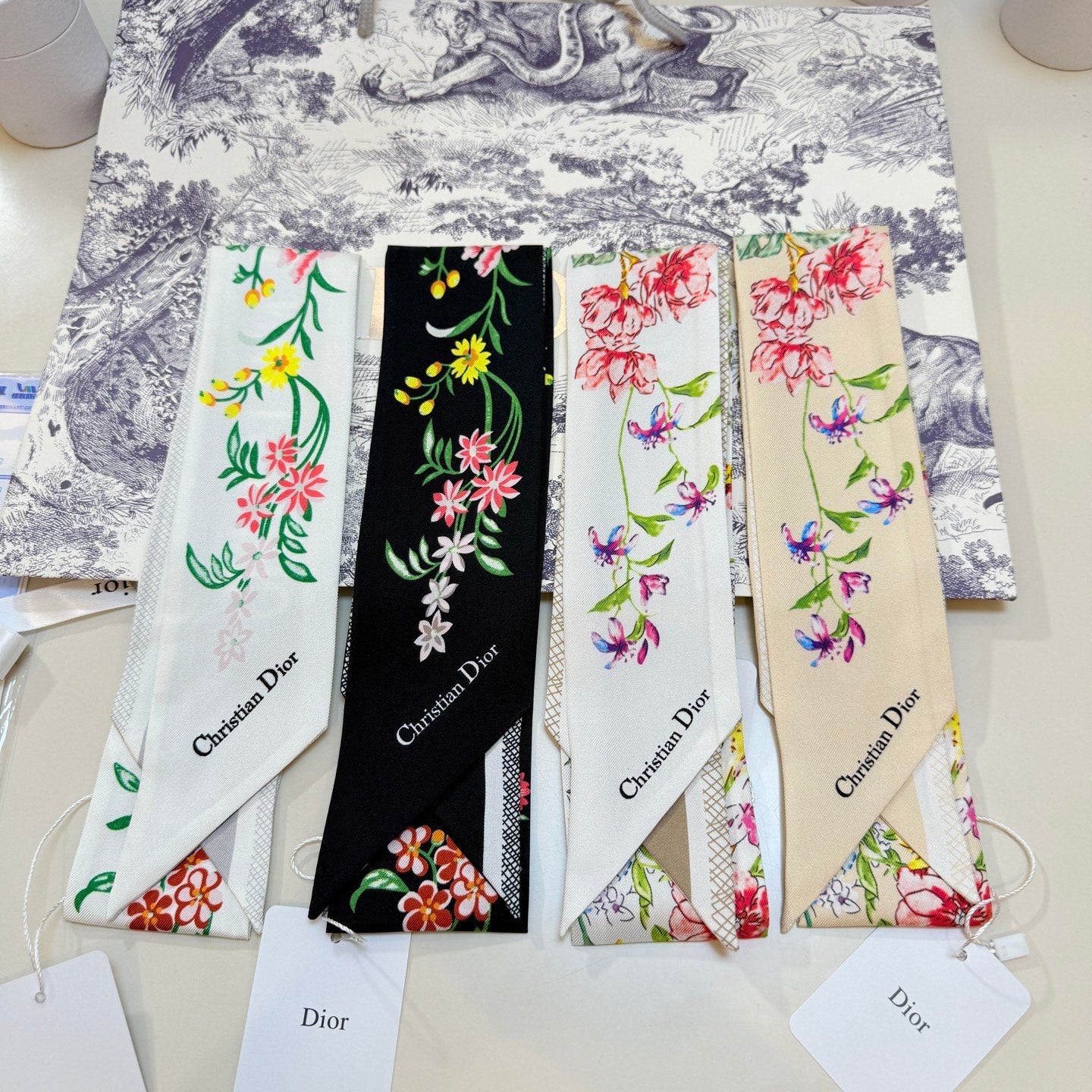 CD Twilly Mini Scarf 100cm Black Colorful Mulberry Silk 958859