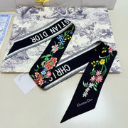 CD Twilly Mini Scarf 100cm Black Colorful Mulberry Silk 958859