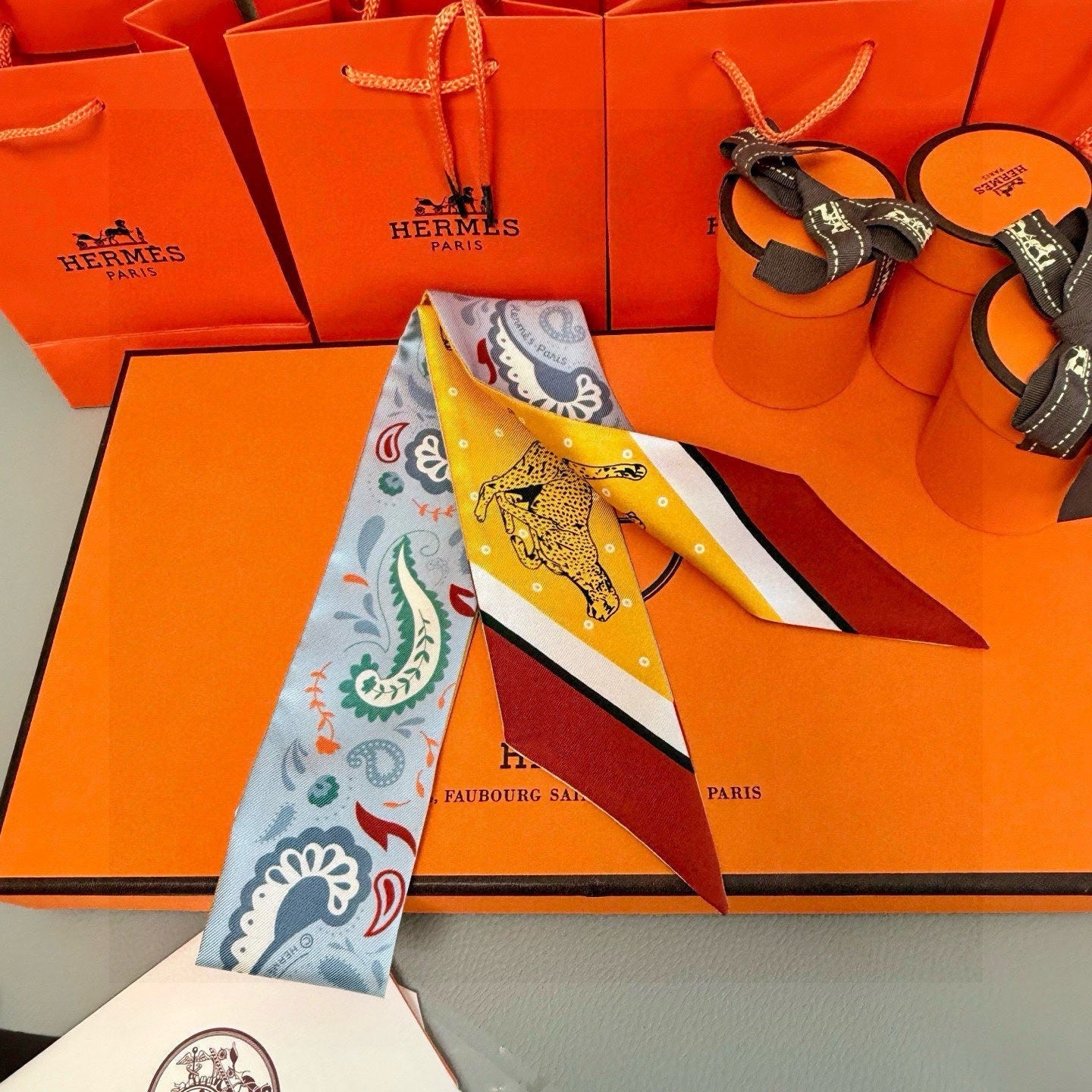 HM Twilly Mini Scarf 86CM Yellow Blue Mulberry Silk 965630