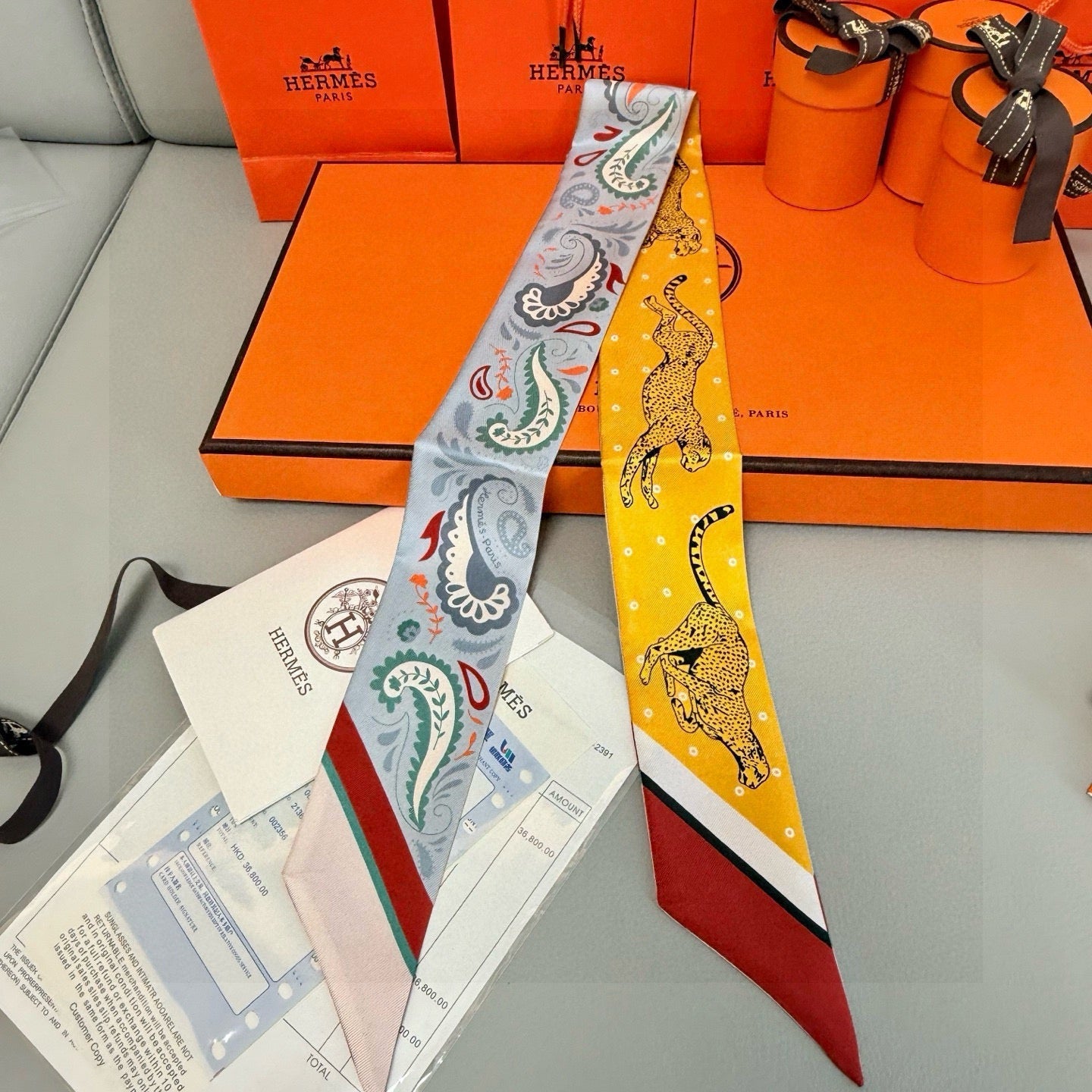 HM Twilly Mini Scarf 86CM Yellow Blue Mulberry Silk 965630