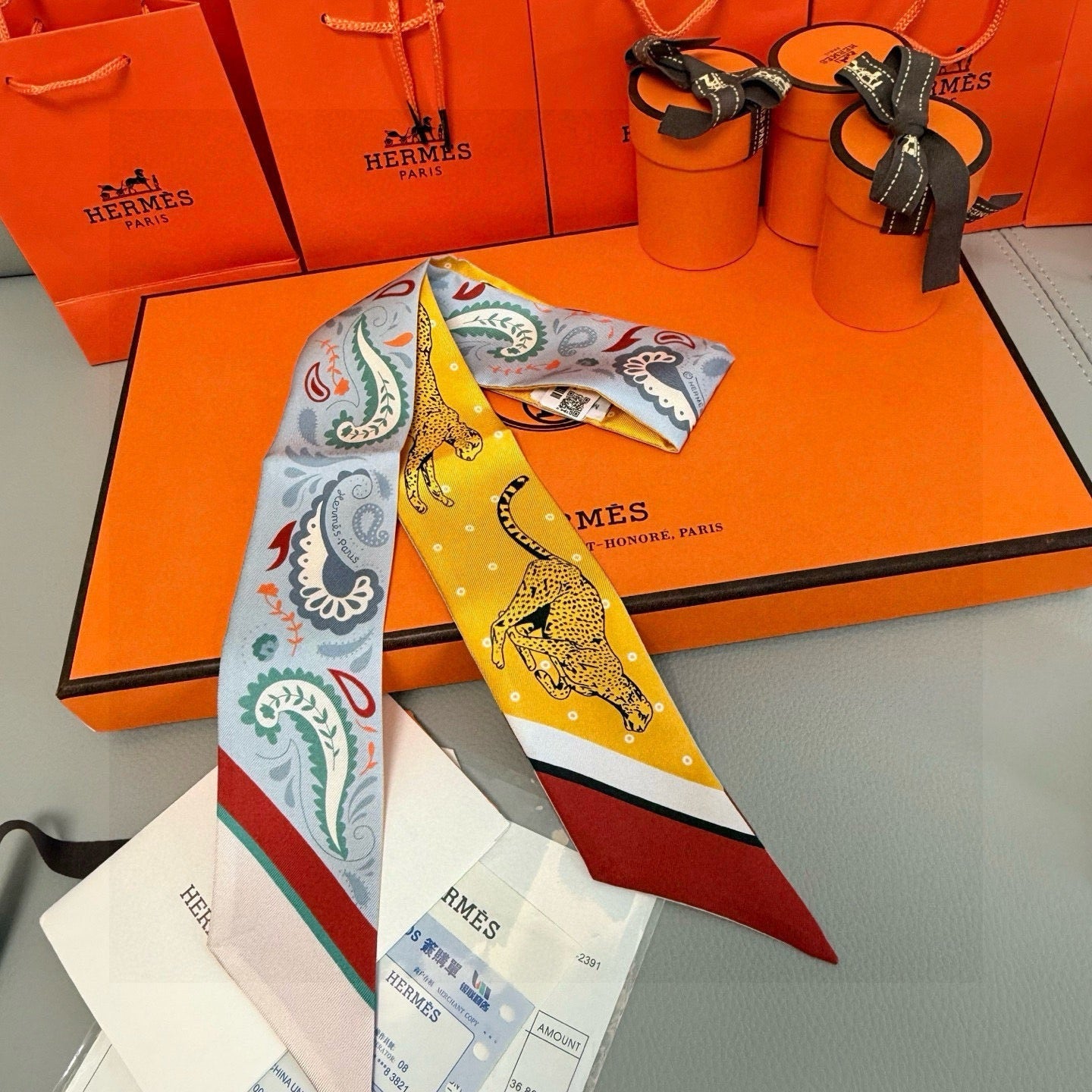 HM Twilly Mini Scarf 86CM Yellow Blue Mulberry Silk 965630