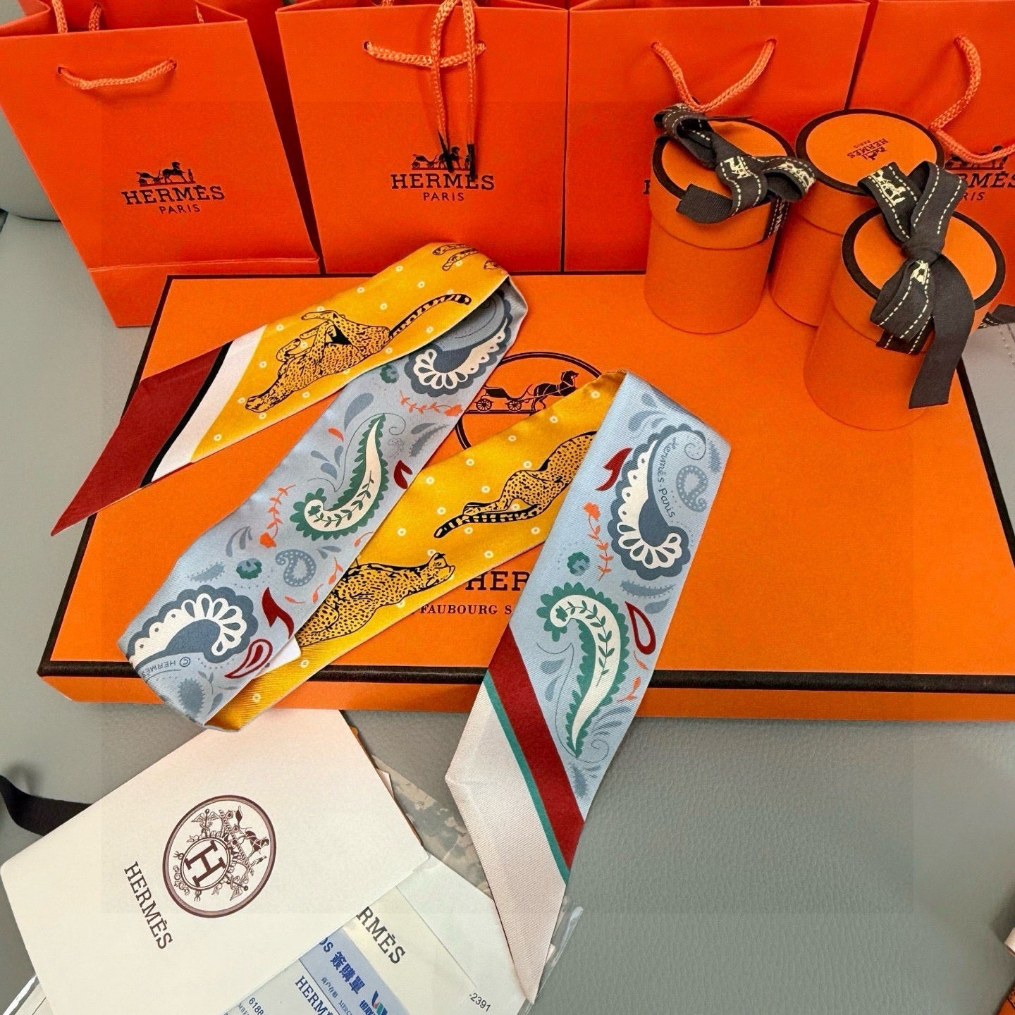 HM Twilly Mini Scarf 86CM Yellow Blue Mulberry Silk 965630