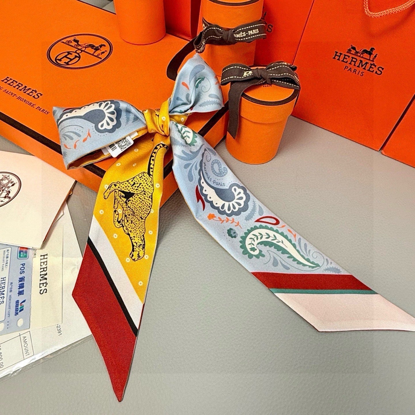 HM Twilly Mini Scarf 86CM Yellow Blue Mulberry Silk 965630