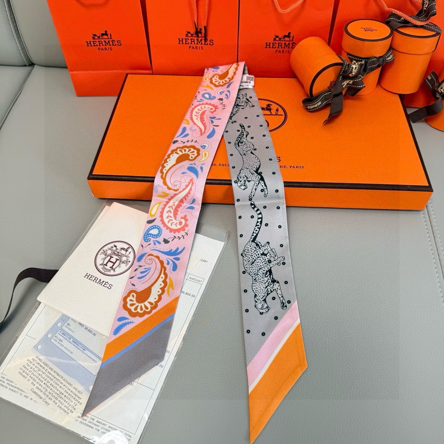 HM Twilly Mini Scarf 86CM Pink Gray Mulberry Silk 965632