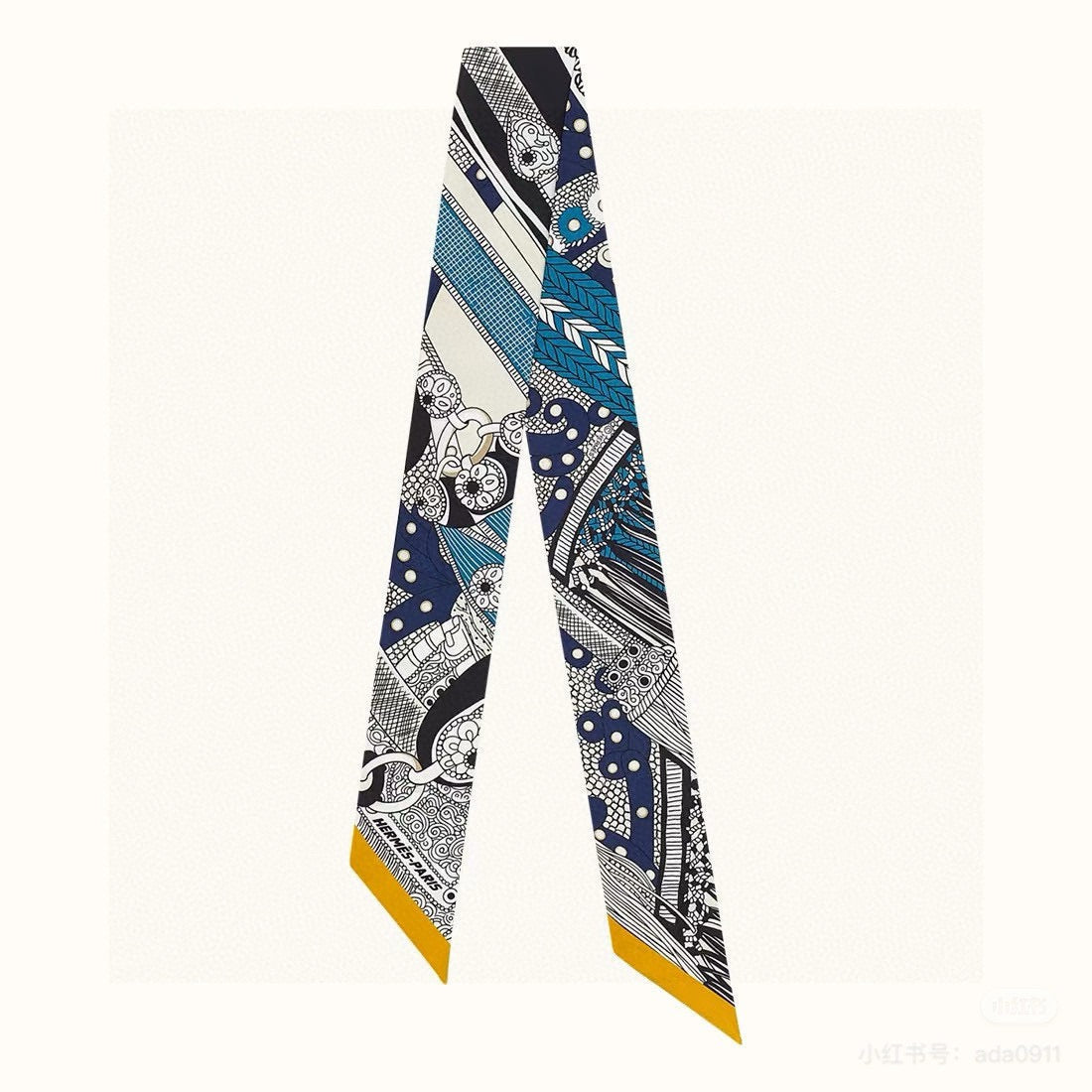 HM Twilly Mini Scarf 86CM Black Blue Mulberry Silk 965636