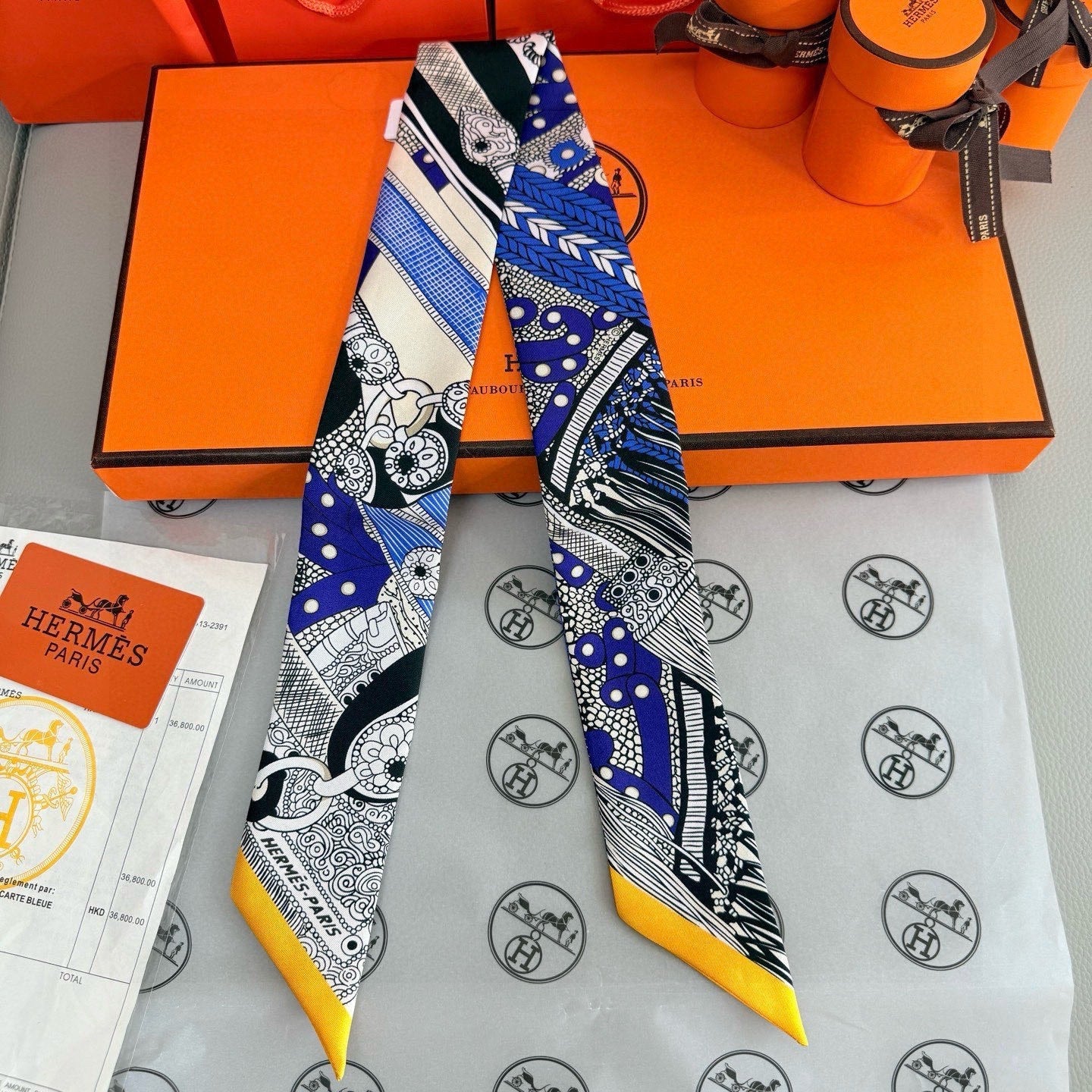 HM Twilly Mini Scarf 86CM Black Blue Mulberry Silk 965636