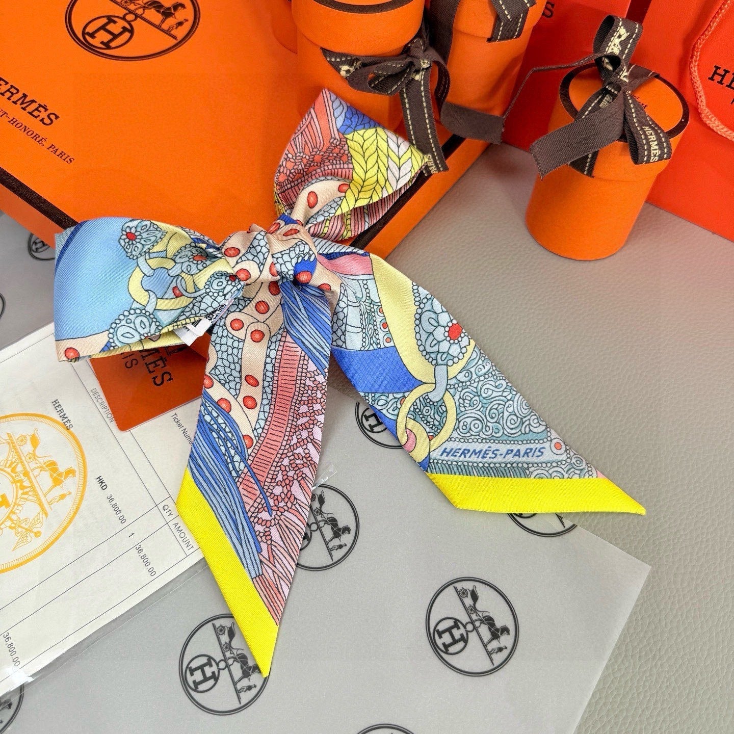 HM Twilly Mini Scarf 86CM Yellow Blue Mulberry Silk 965637