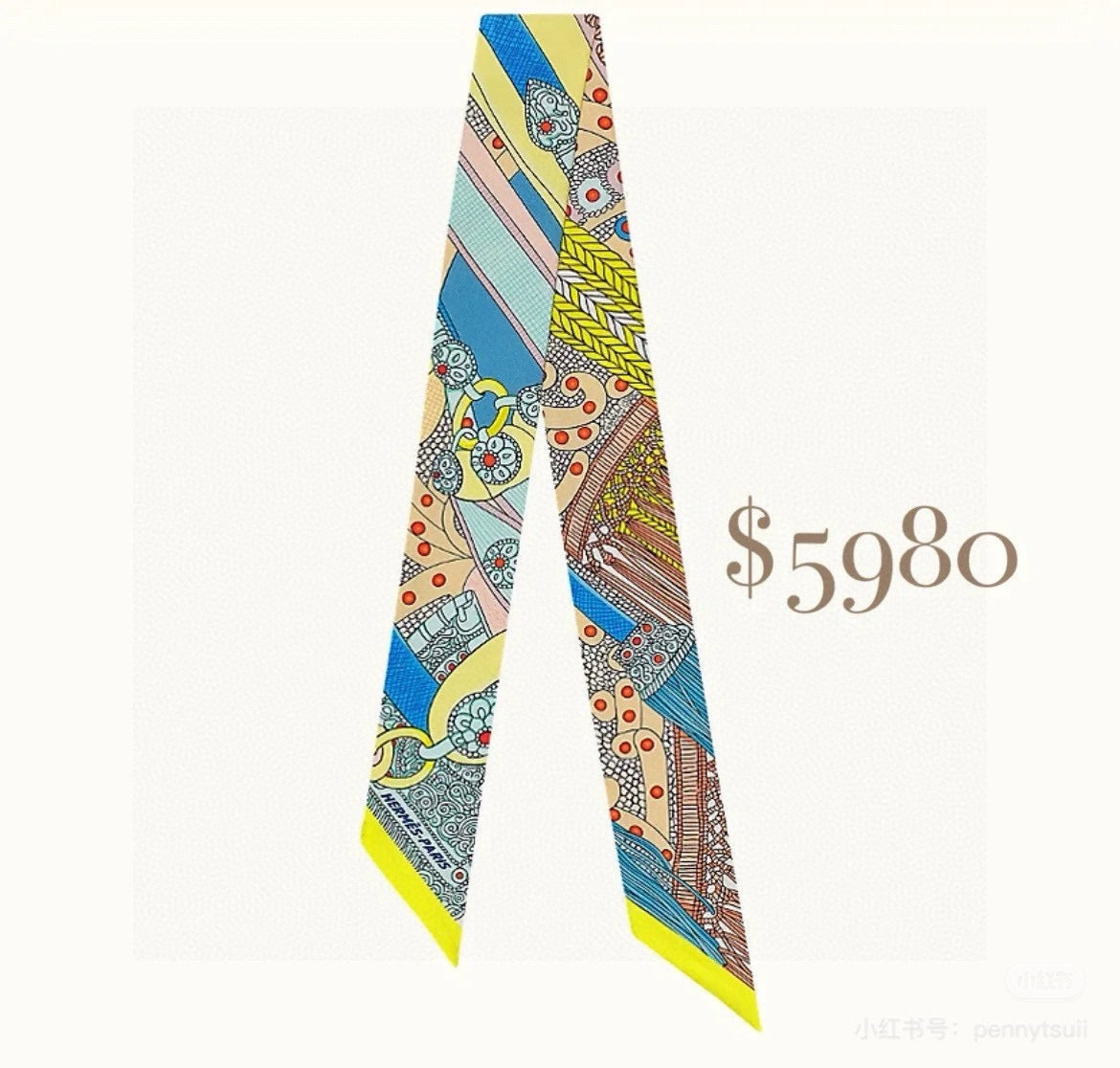 HM Twilly Mini Scarf 86CM Yellow Blue Mulberry Silk 965637