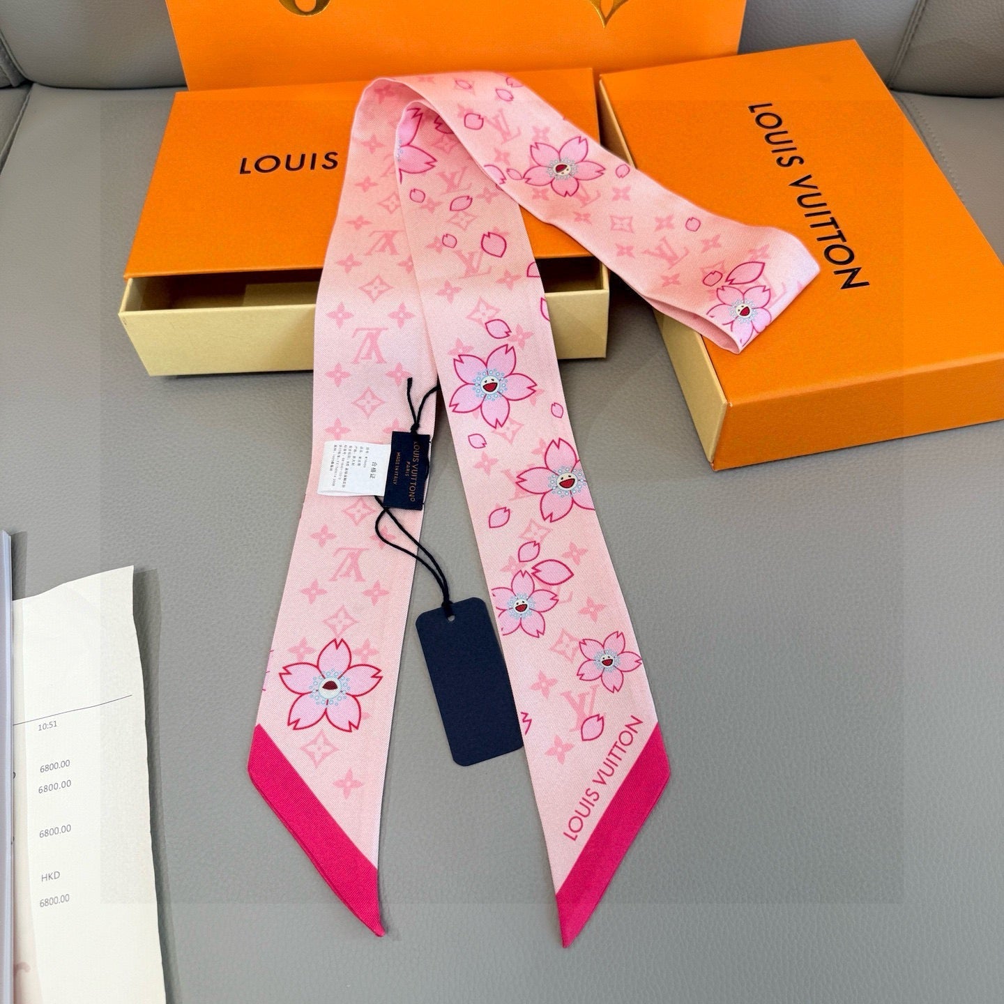 LV Twilly Scarf 120cm Pink Colorful Silk 965654