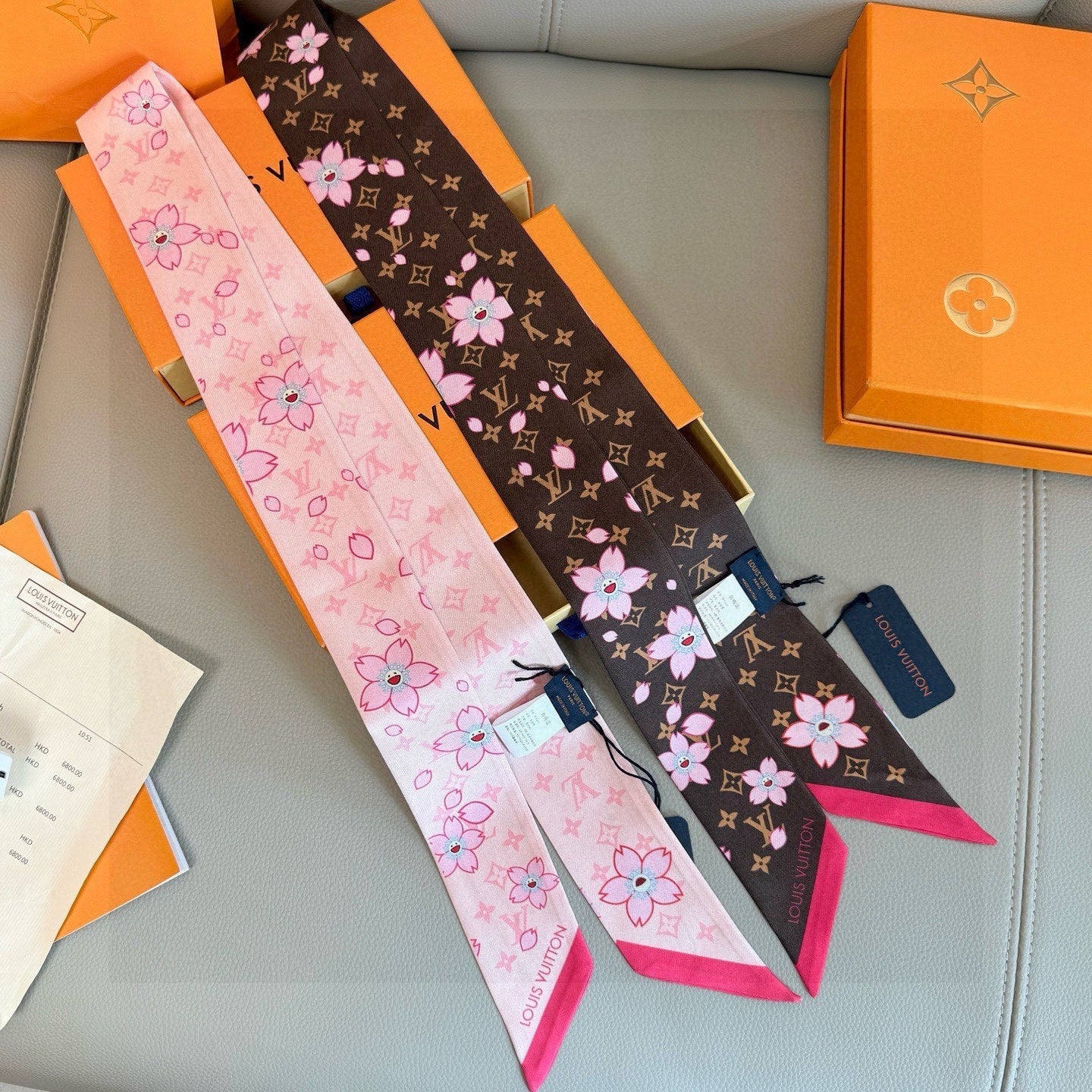 LV Twilly Scarf 120cm Pink Colorful Silk 965654