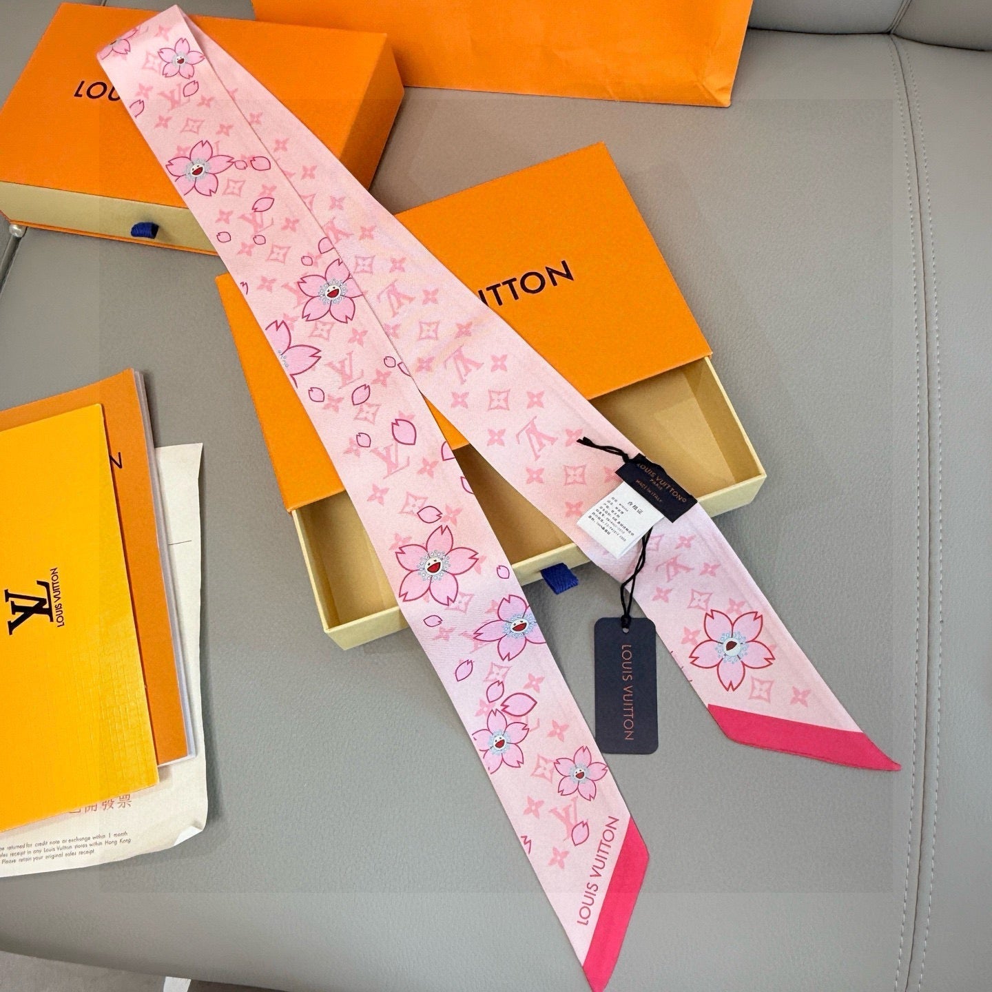 LV Twilly Scarf 120cm Pink Colorful Silk 965654