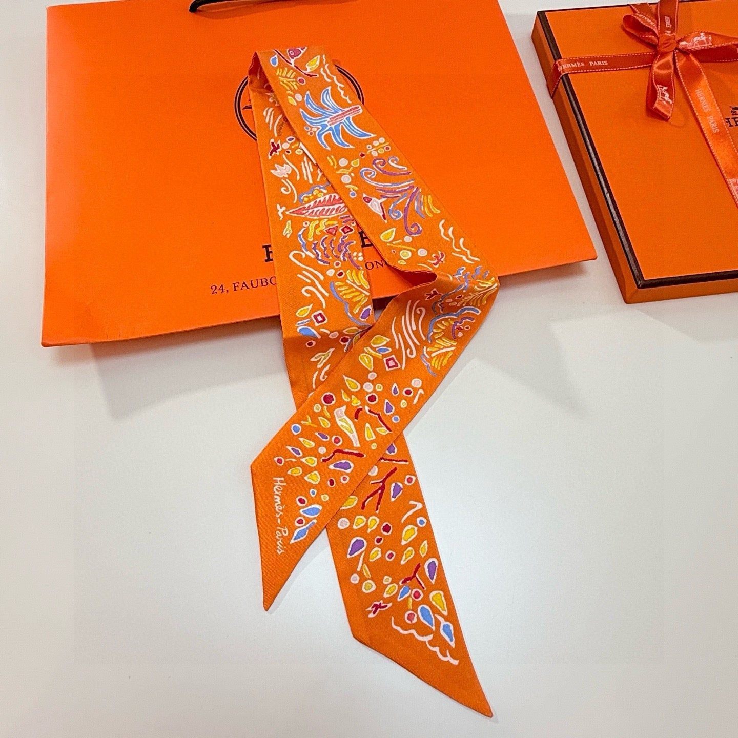 HM Twilly Mini Scarf 86CM Orange Mulberry Silk 967445