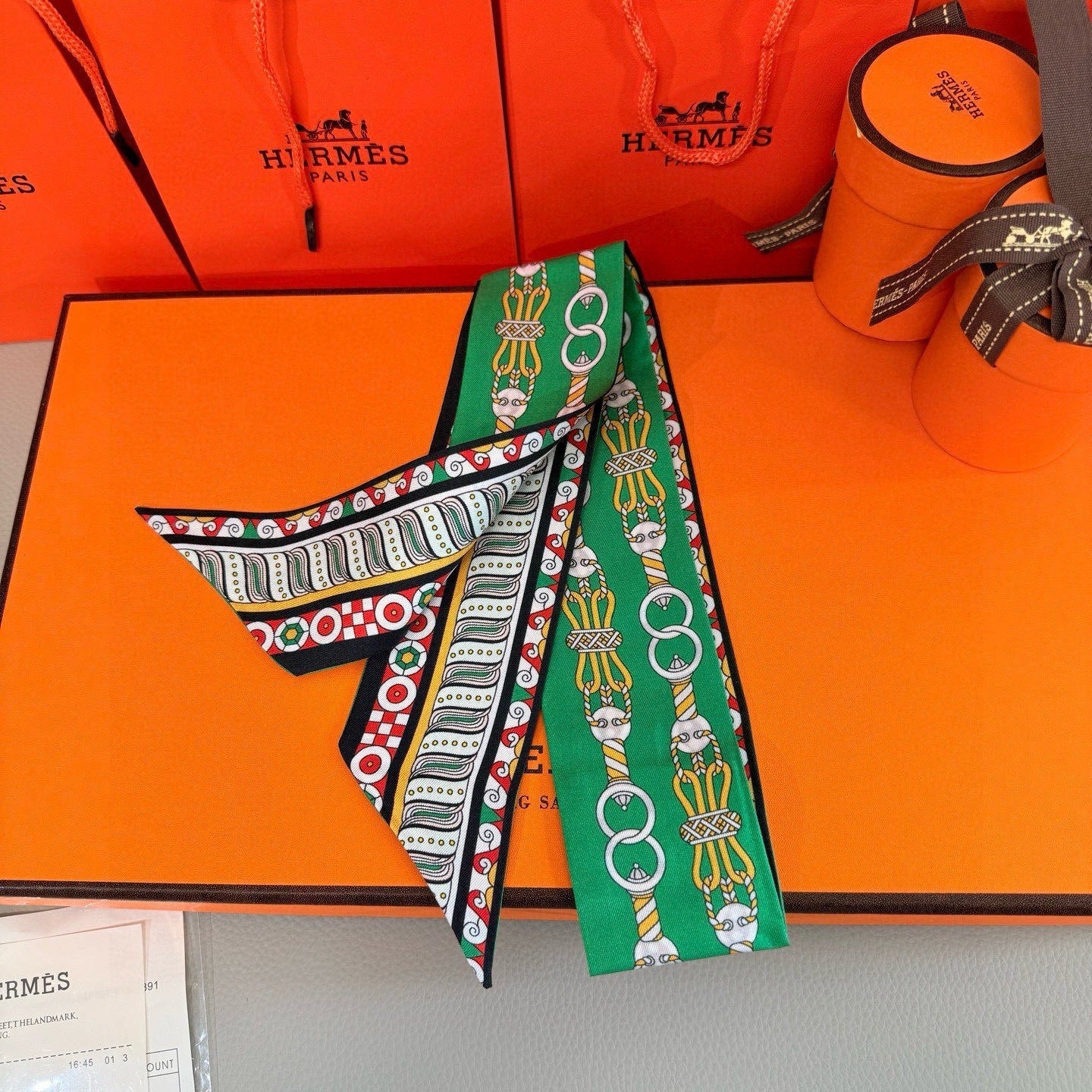 HM Twilly Mini Scarf 86CM Green Mulberry Silk 967447