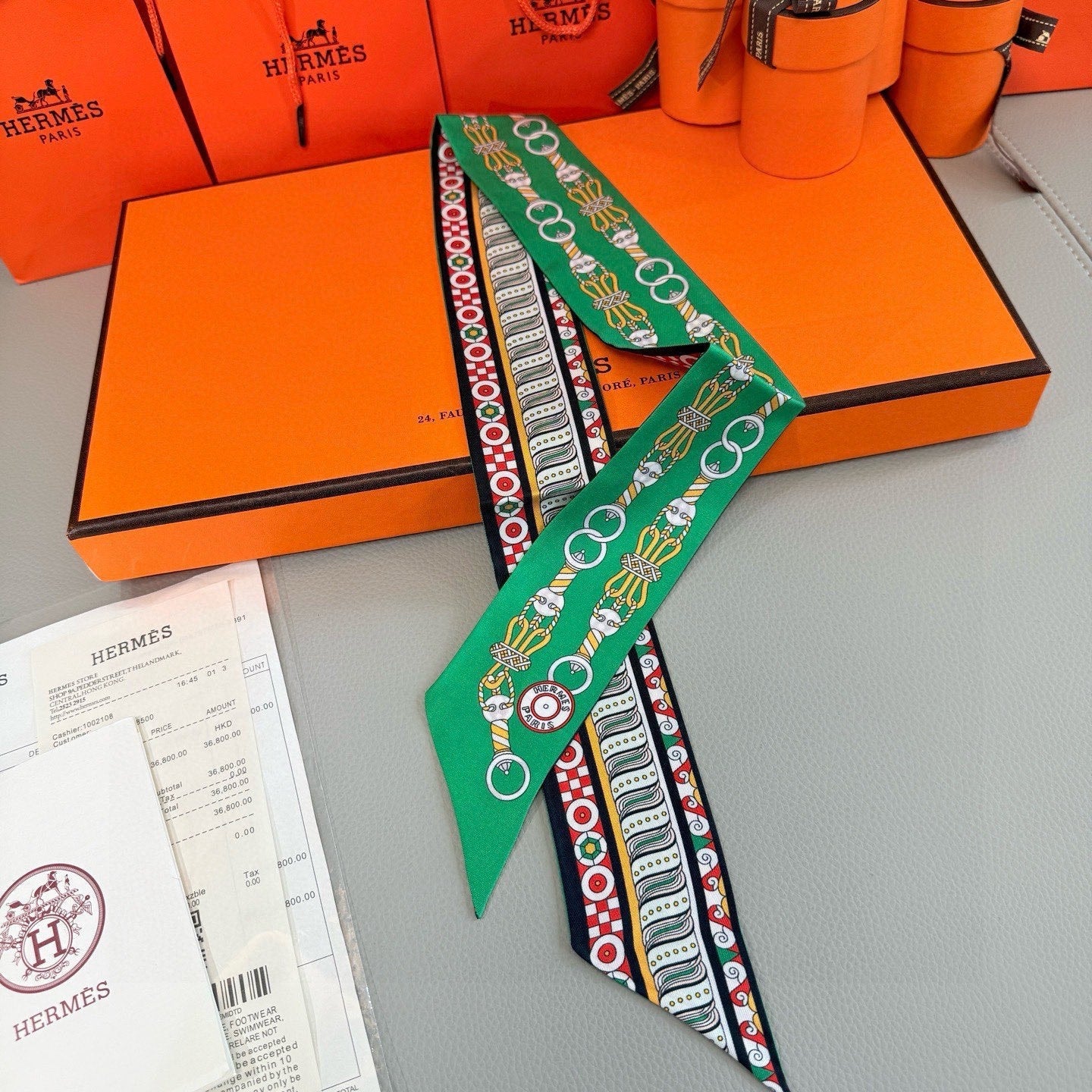 HM Twilly Mini Scarf 86CM Green Mulberry Silk 967447